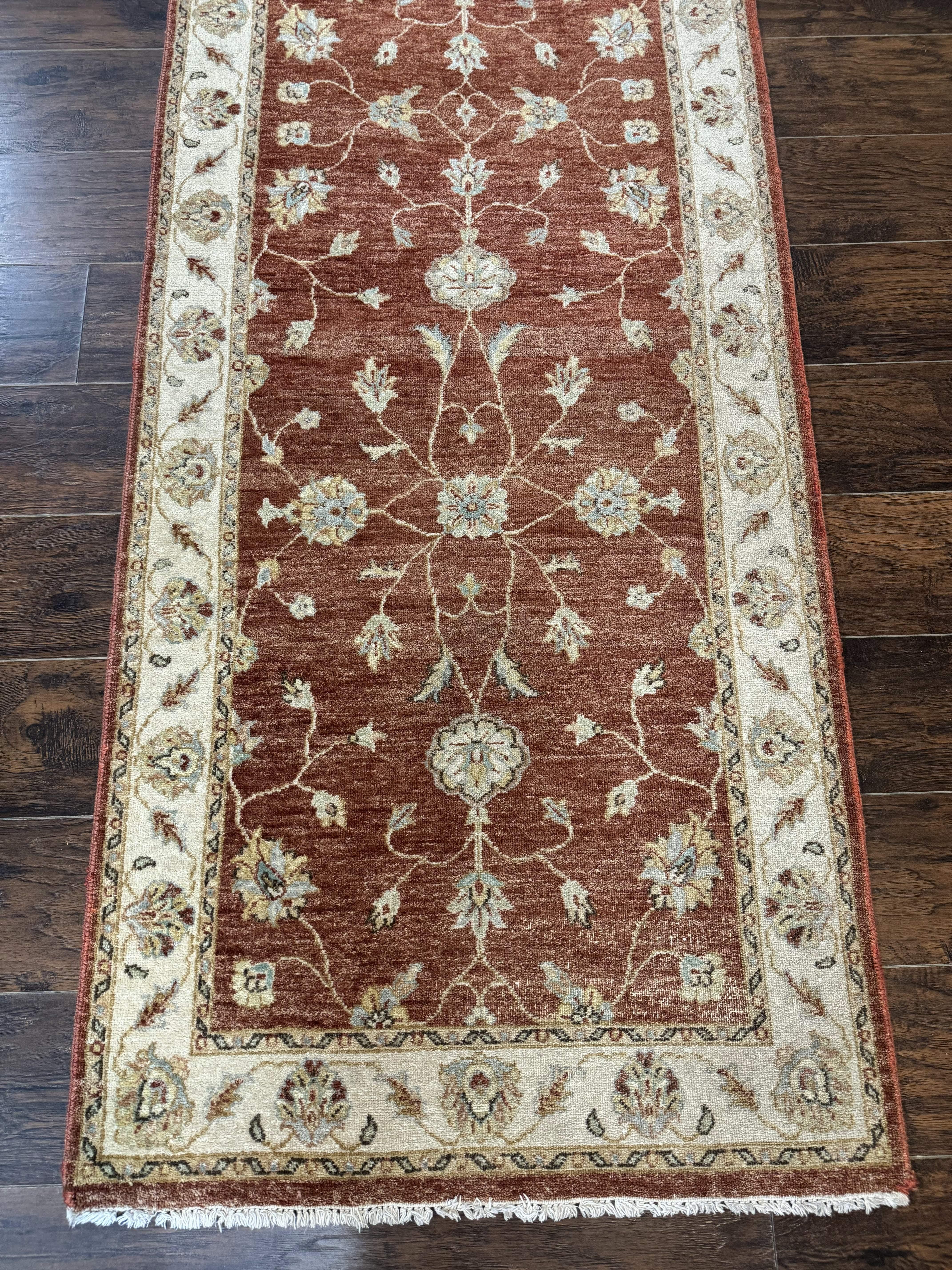 Peshawar Runner Rug 3x10, Pak Persian Runner for Hallway or Kitchen, Tradiitonal 10ft Runner, Wool, Brick Red and Beige - Jewel Rugs