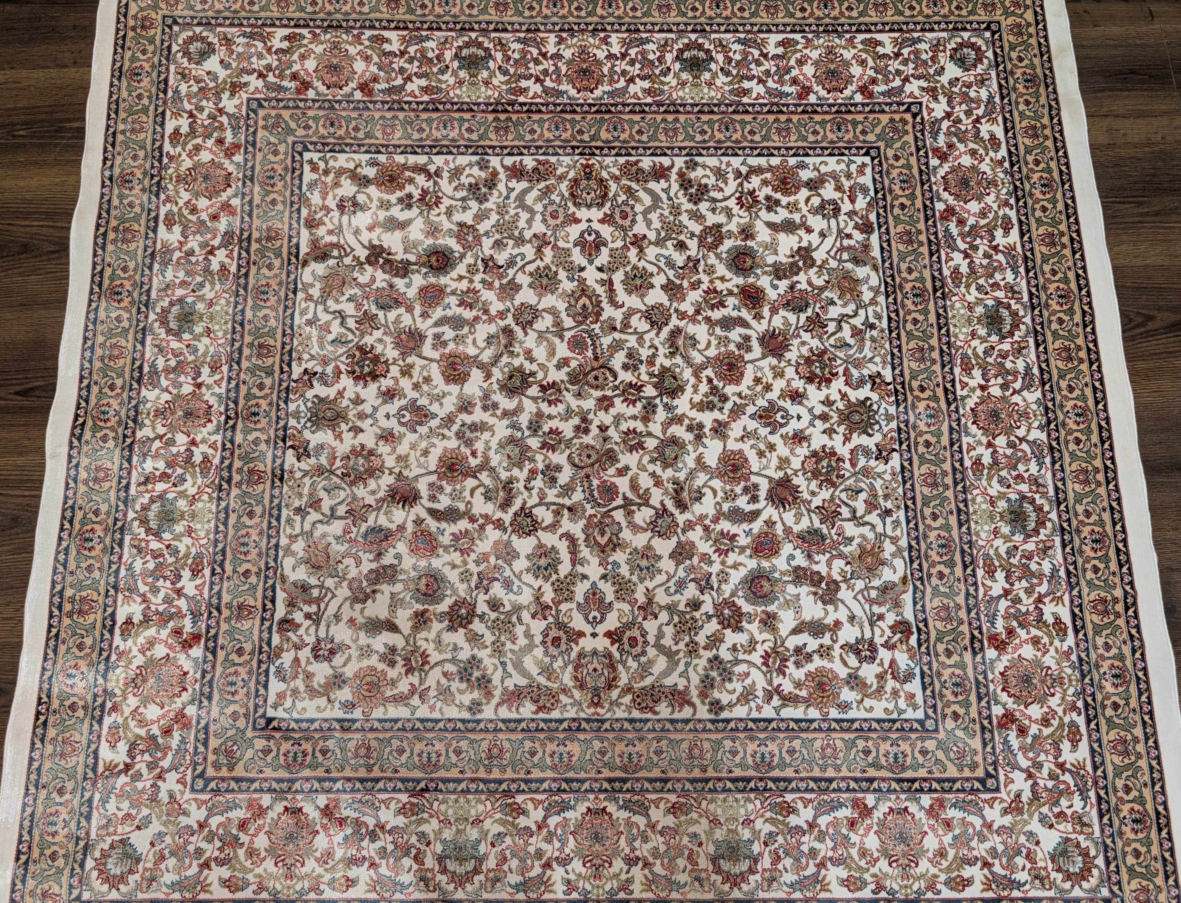 Square Silk Rug 5x5, Turkish Silk Carpet, Ivory, New, Bamboo Silk - Jewel Rugs