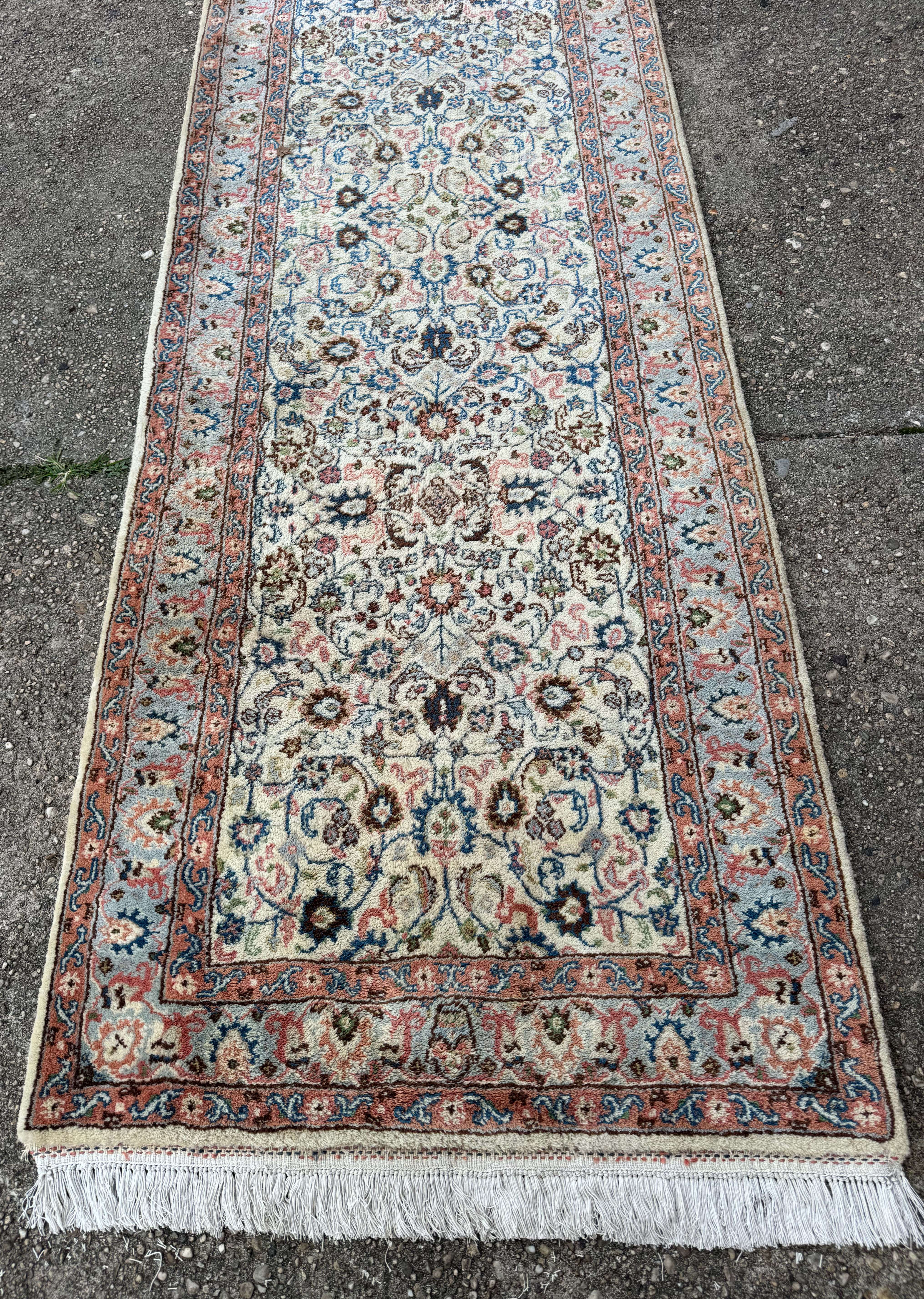 Indo Persian Long Runner Rug 3 x 25 ft, Ivory, Hand Knotted - Jewel Rugs