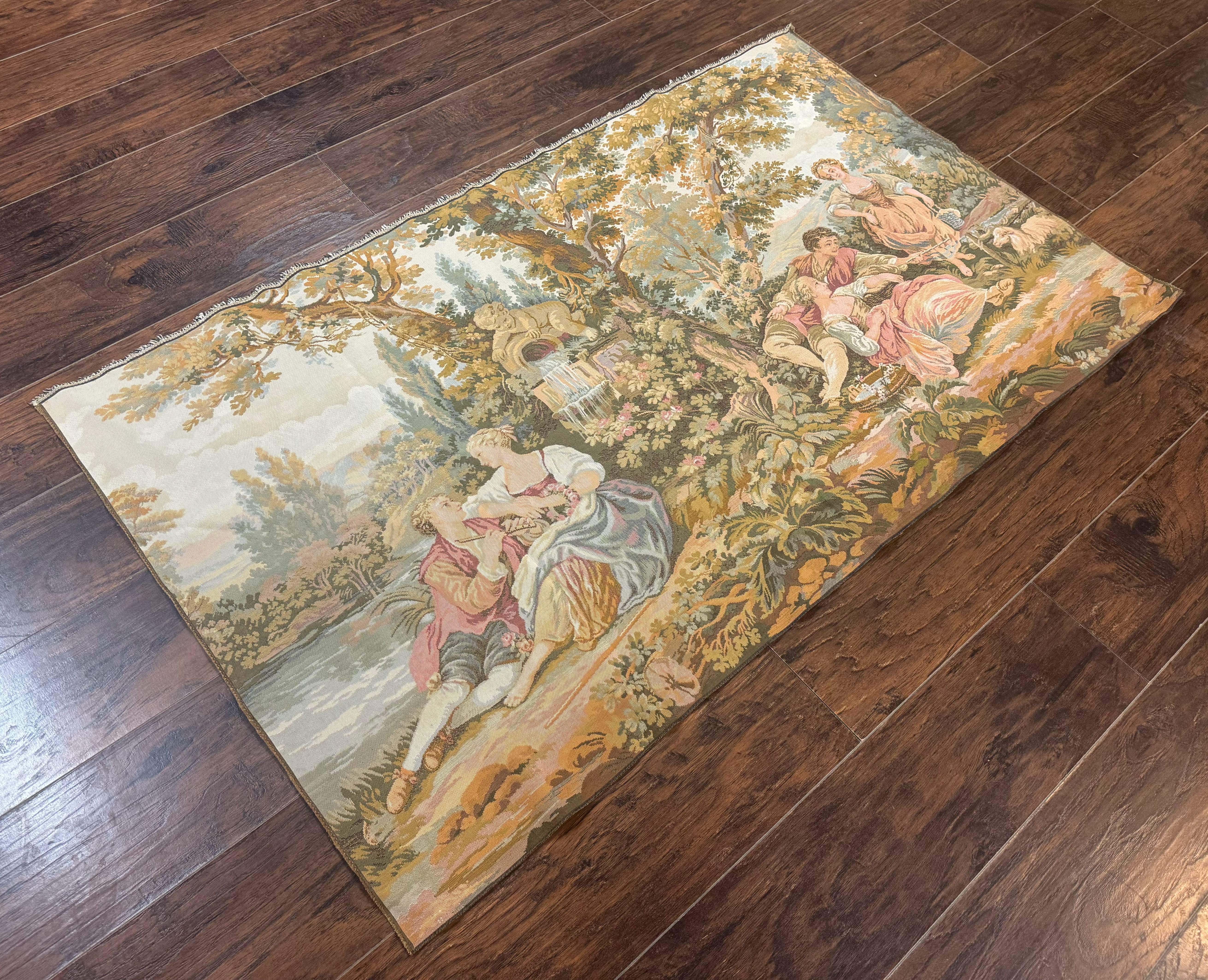 Vintage European Tapestry 3x5, Nature Lovers Scene, French Belgium Tapestry - Jewel Rugs