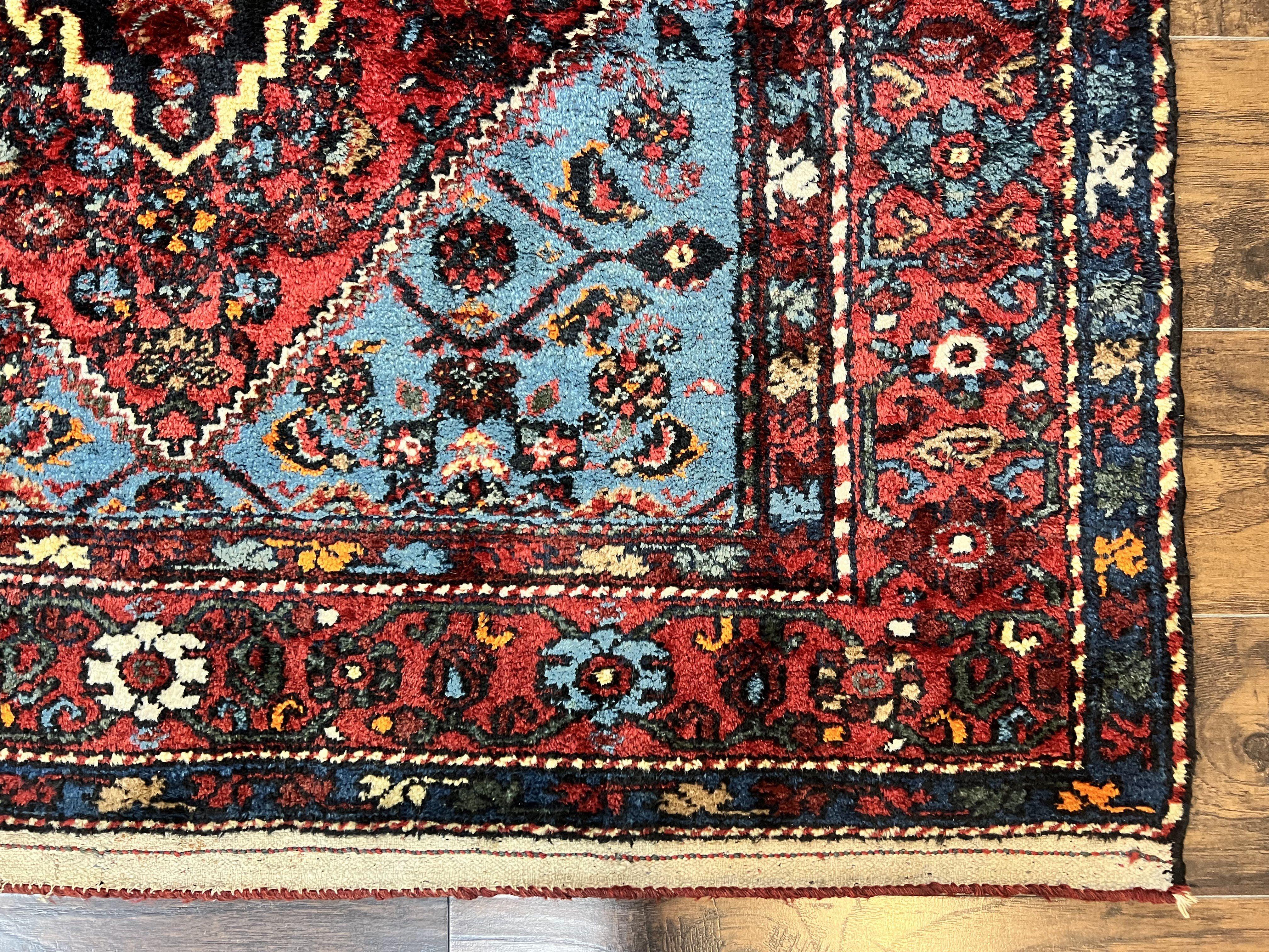 Antique Persian Tribal Rug 4x7, Wool Handmade 1920s Carpet, Red Blue, Persian Hamadan Rug - Jewel Rugs