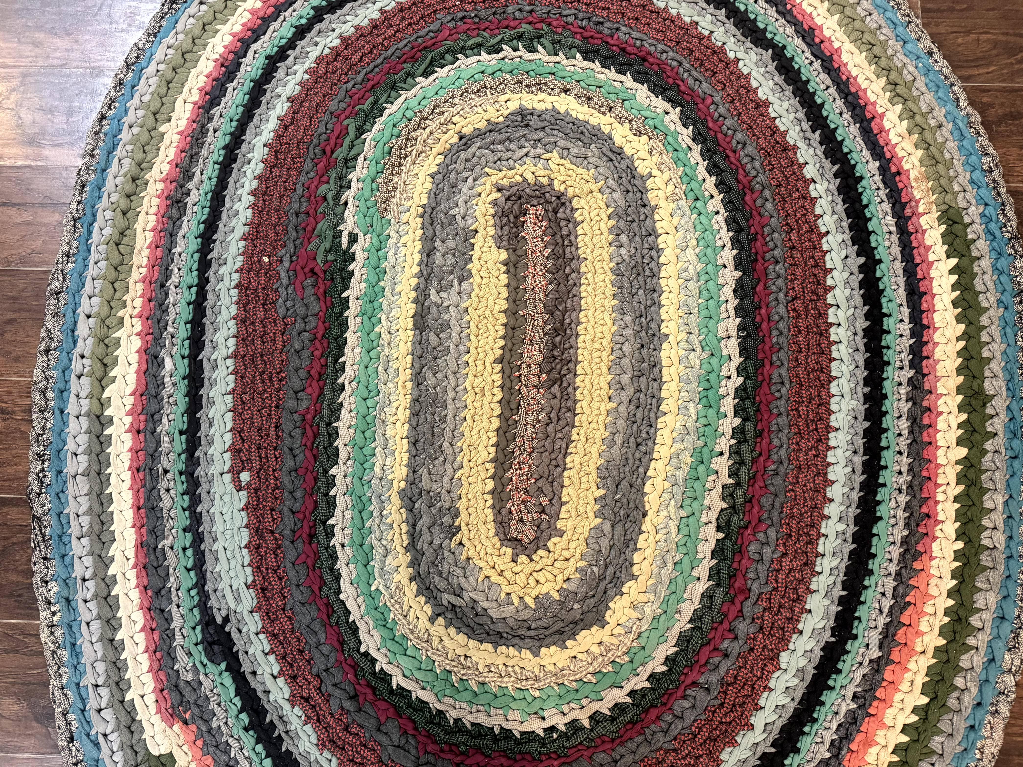 Antique American Braided Rug 5x7, Oval Multicolor Handmade Wool Braided Carpet - Jewel Rugs