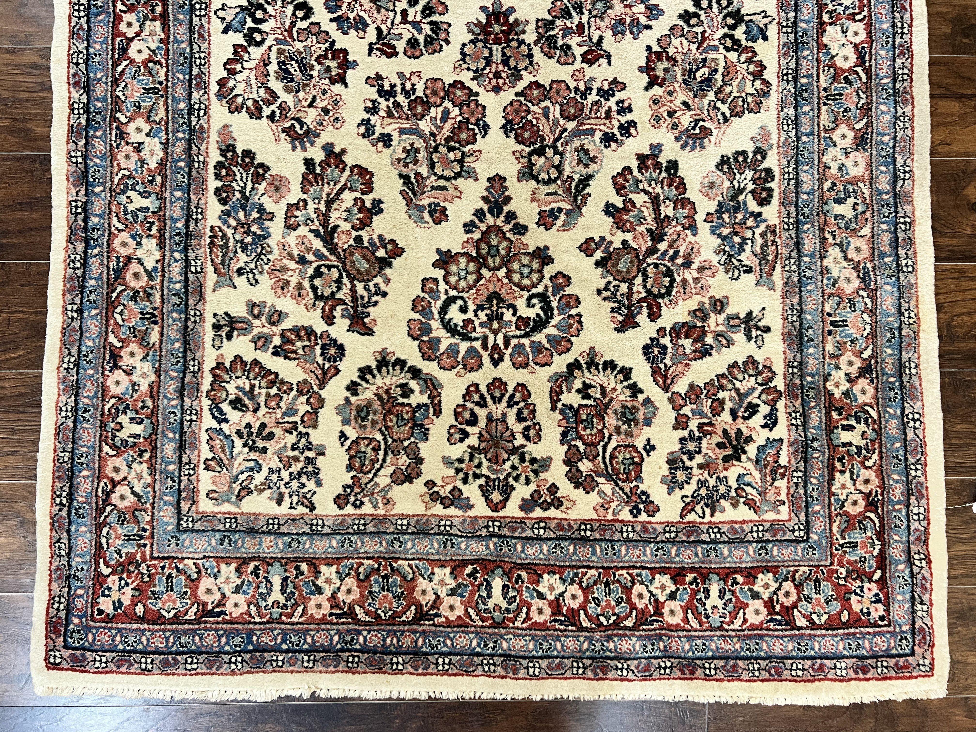 Persian Sarouk Rug 5x11, Wool Hand Knotted Antique Carpet, Ivory, Floral Allover Oriental Rug, 5 x 11 Traditional Oriental Rug - Jewel Rugs