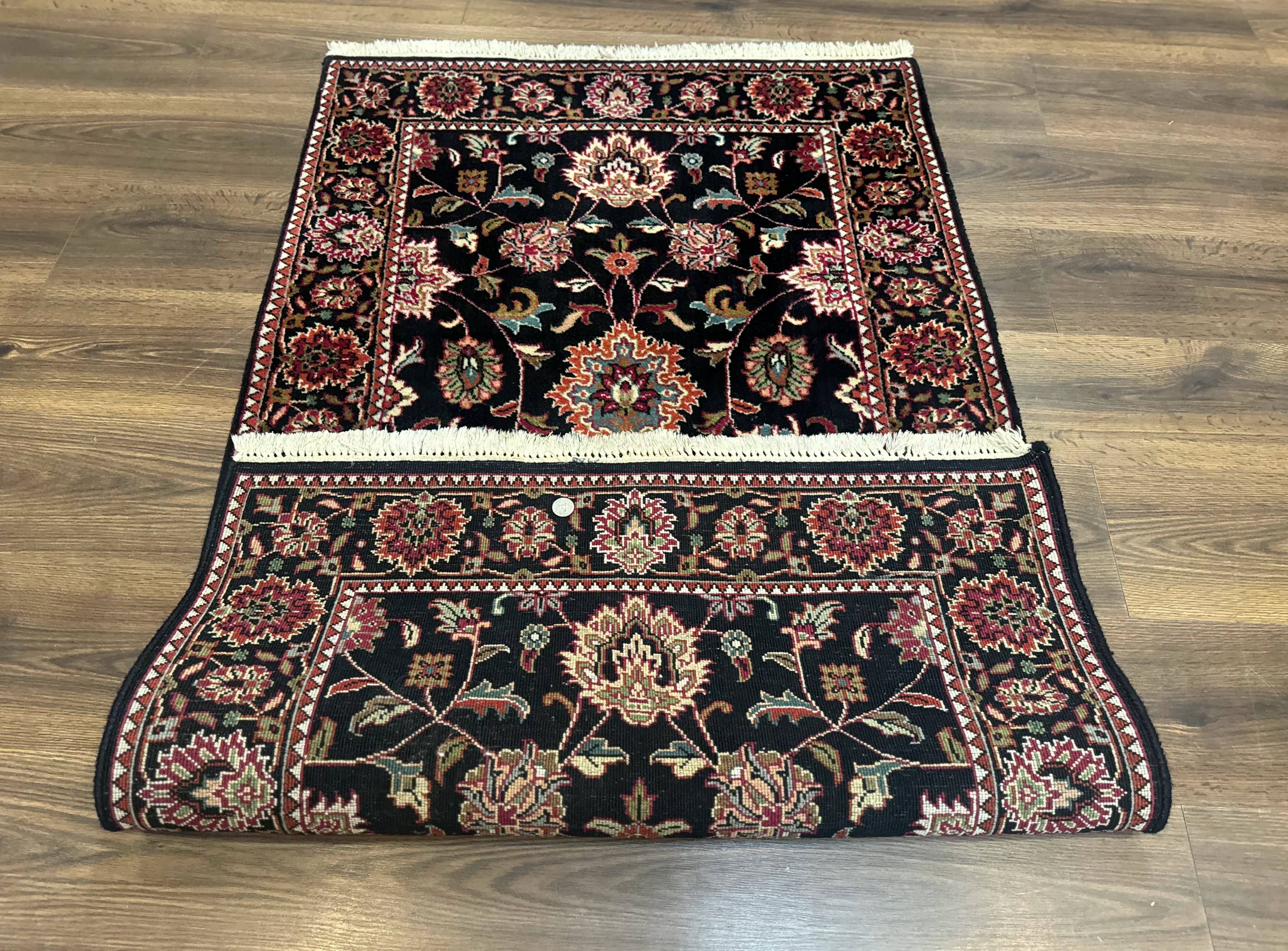Indo Persian Sarouk Rug 3x5, Black Traditional Oriental Carpet - Jewel Rugs