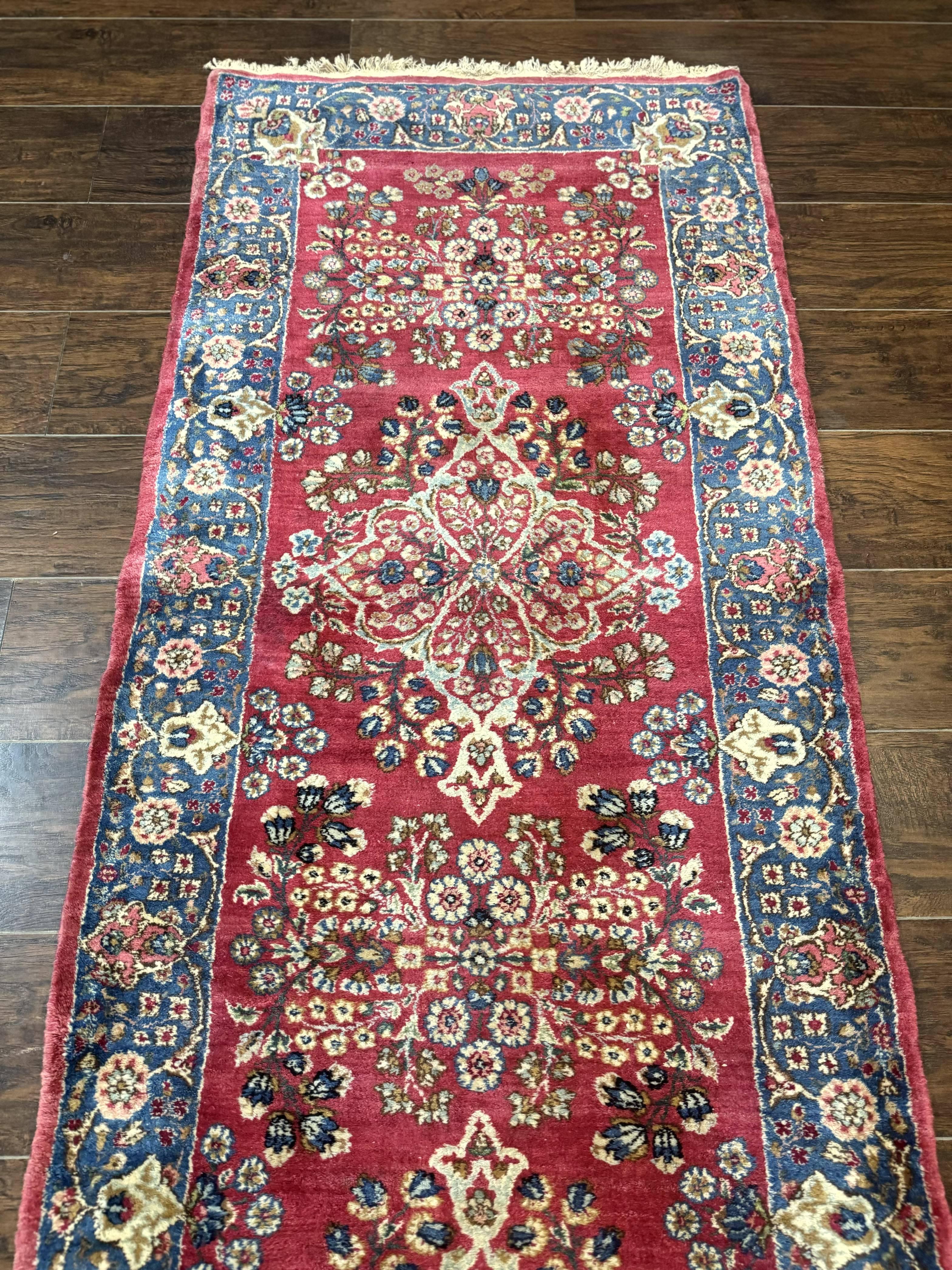 Persian Kerman Runner Rug 2.8 x 14, Red Handmade Wool Oriental Runner Carpet, Floral, 250 KPSI - Jewel Rugs