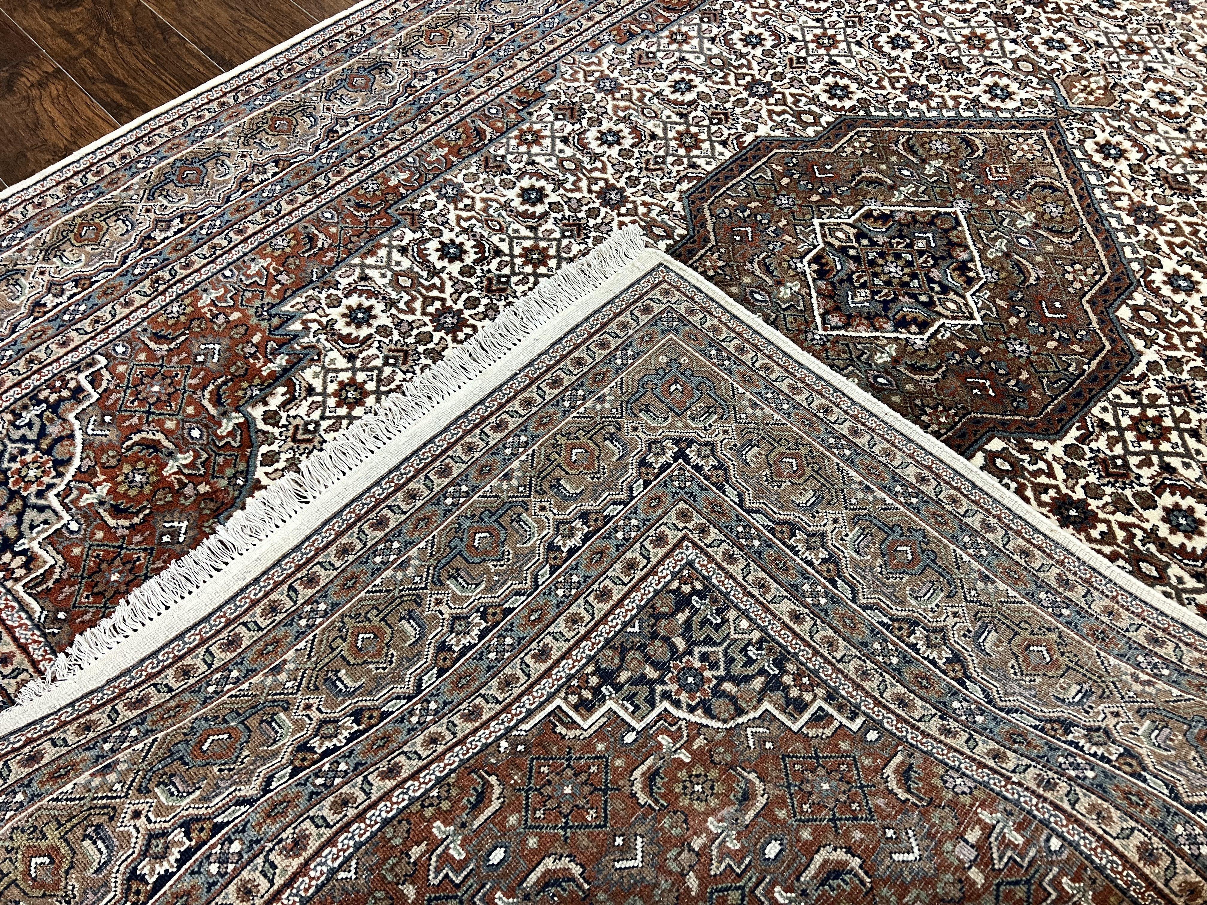 Indo Persian Rug 7x10 ft, Hand Knotted Wool Vintage Oriental Carpet 7 x 10, Traditional Handmade Herati Bidjar Cream Rug, Medallion Rug - Jewel Rugs