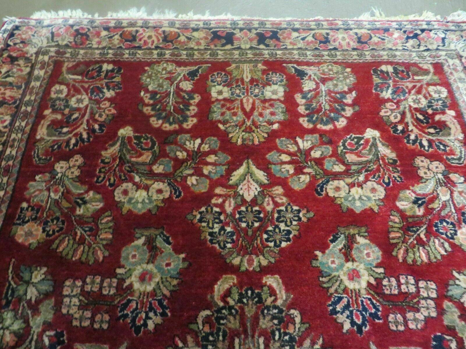 Red Persian Sarouk Rug 3x5, Antique Persian Carpet 1920s, Hand Knotted, Floral, Wool, Oriental Rug, Handmade Rug - Jewel Rugs