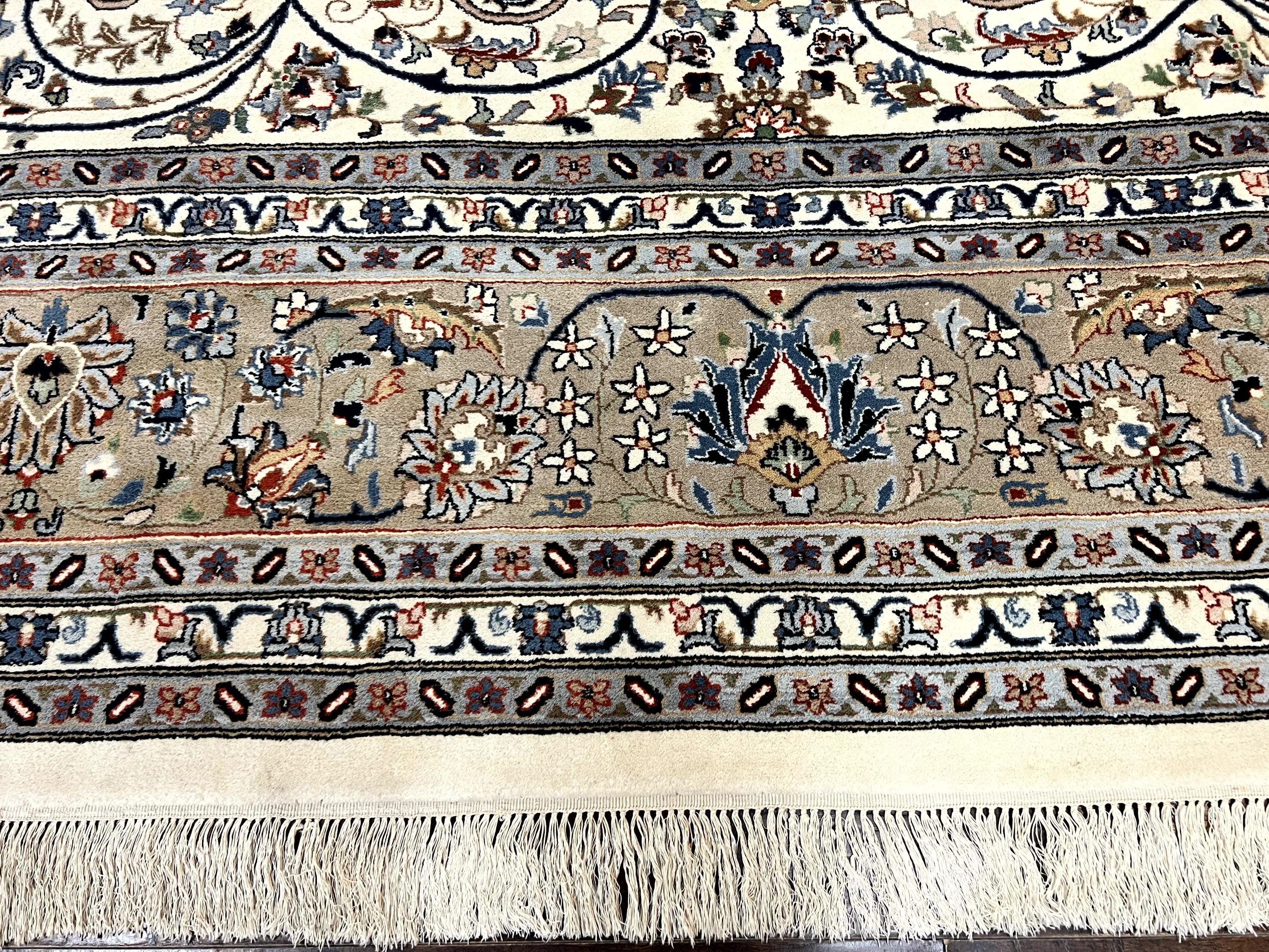 Indo Persian Rug 10x14, Floral Allover Pattern, Handmade Vintage Wool Carpet, Ivory/Cream - Jewel Rugs