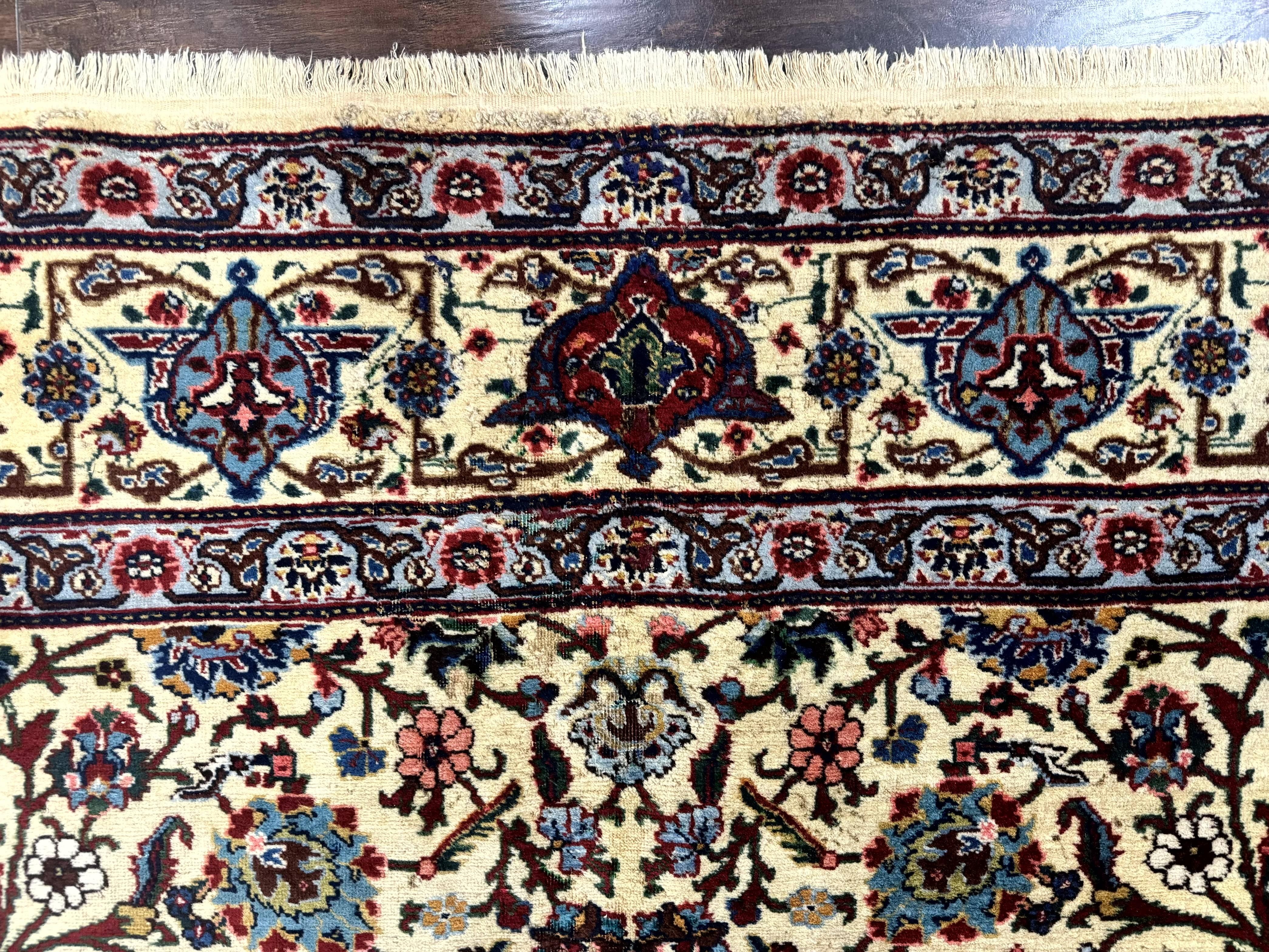 Antique Persian Tabriz Rug 8x10, Cream and Light Blue, Floral Allover, Signed, Handmade Wool Rug - Jewel Rugs