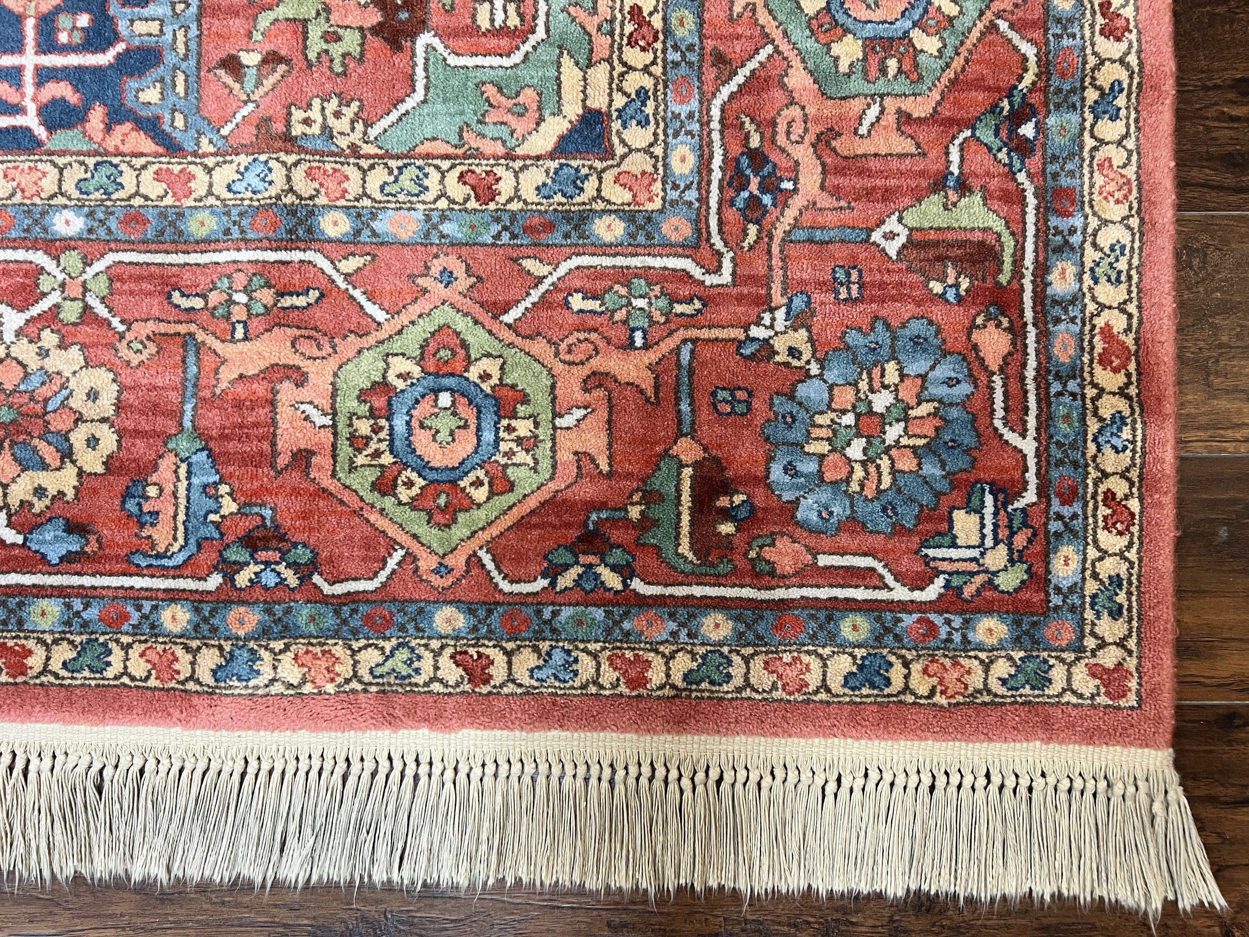 Karastan Medallion Serapi Rug #736, Vintage Wool Karastan Carpet 8.8 x 12, Discontinued Original 700 Series Karastan Area Rug, Red Blue - Jewel Rugs