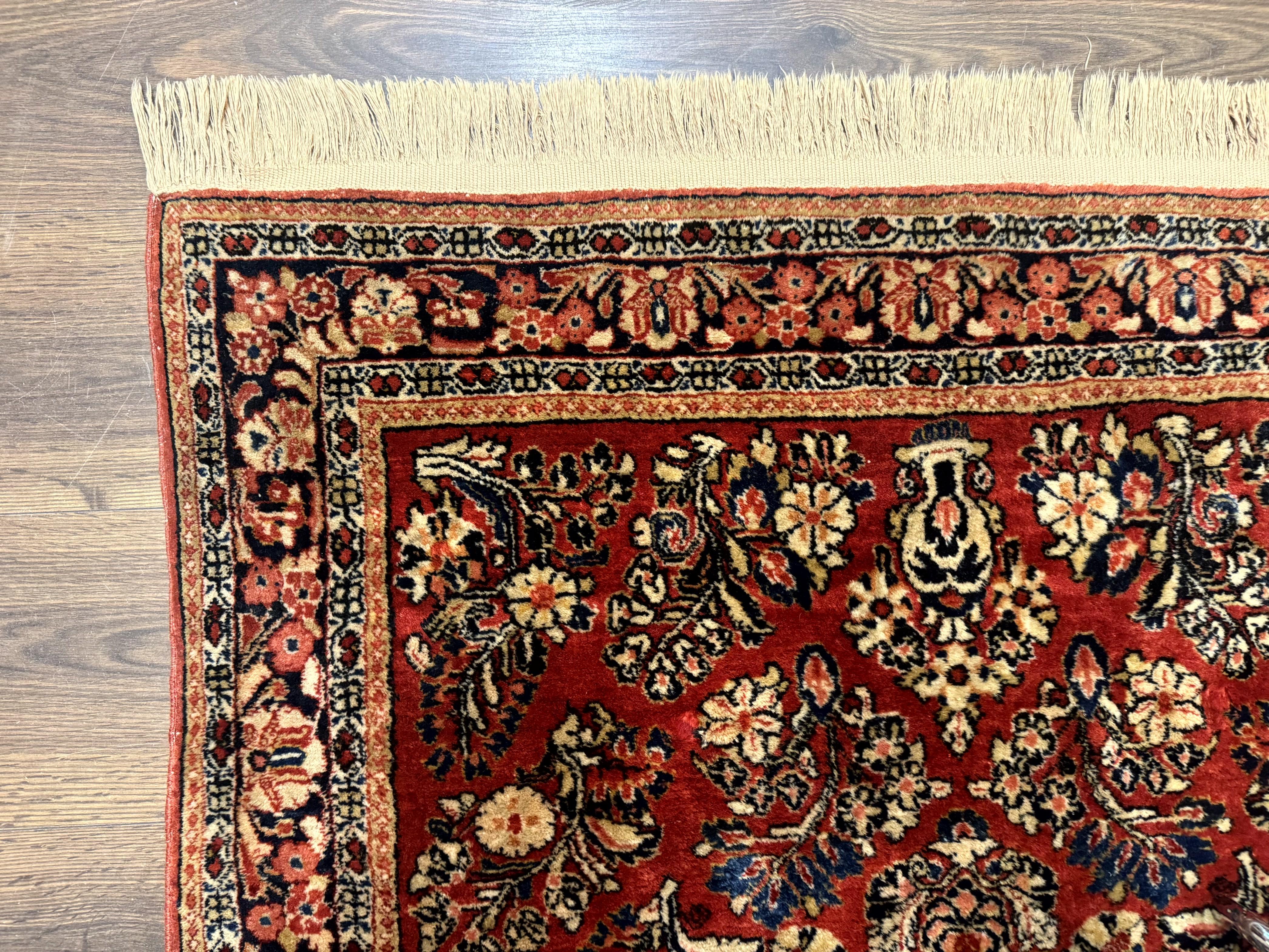 Antique Persian Sarouk Rug 3x5, Red, Floral, 200 KPSI - Jewel Rugs