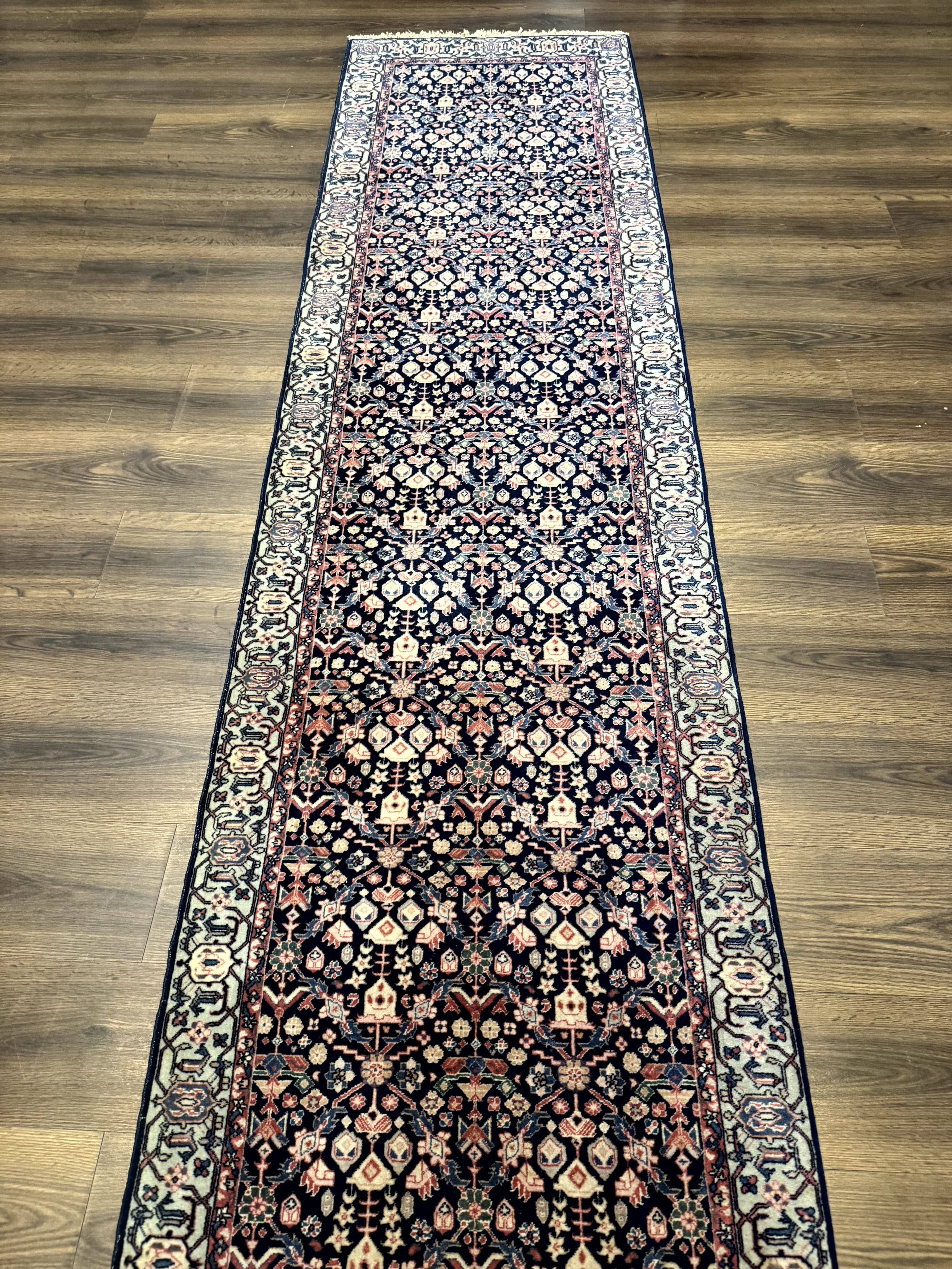 Indo Persian Runner Rug 2.8 x 12, Navy Blue, Floral, Fine 270 KPSI - Jewel Rugs