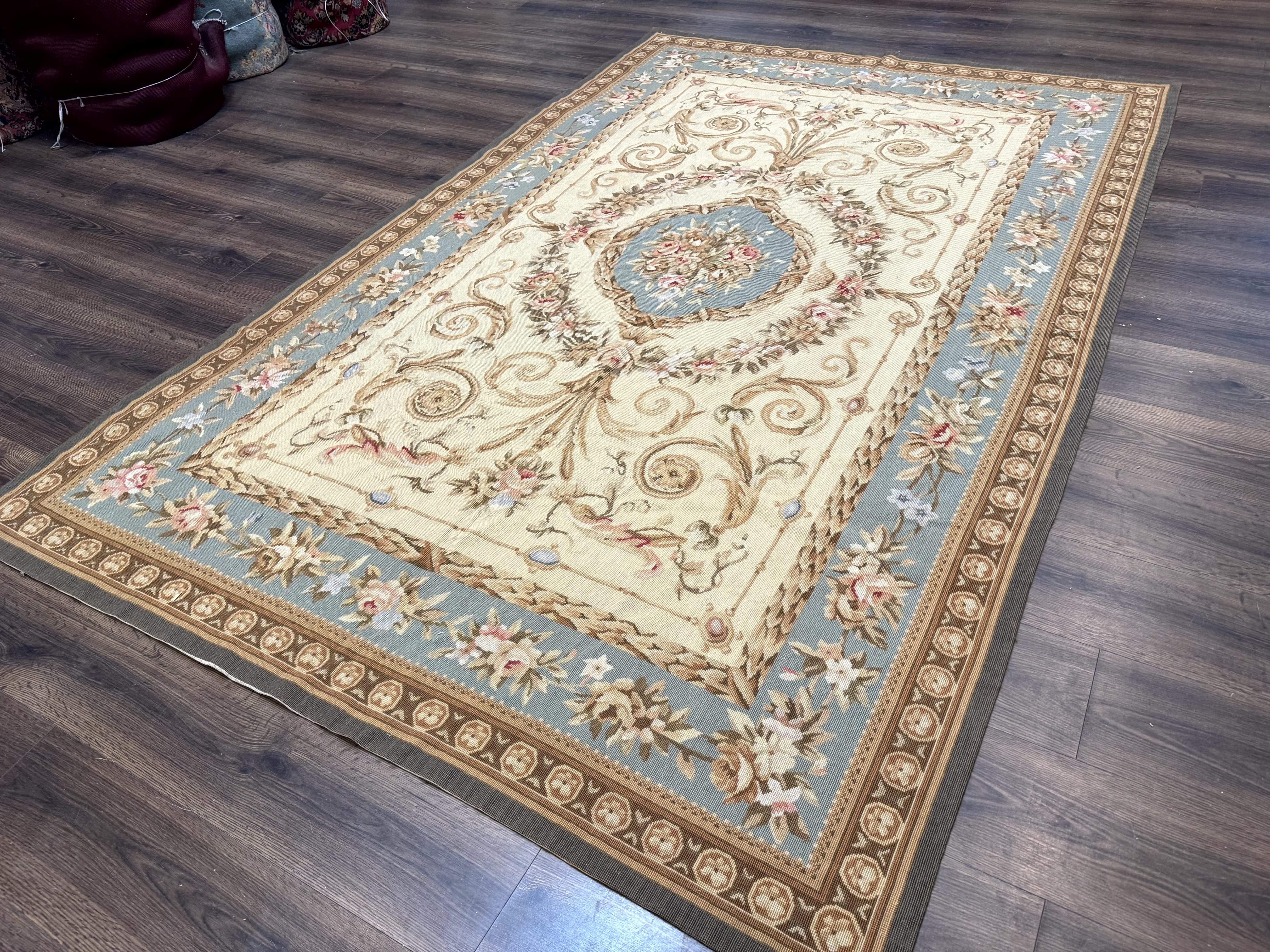 Aubusson Rug 6x9, Cream and Light Blue, European French Design, Elegant, Floral - Jewel Rugs