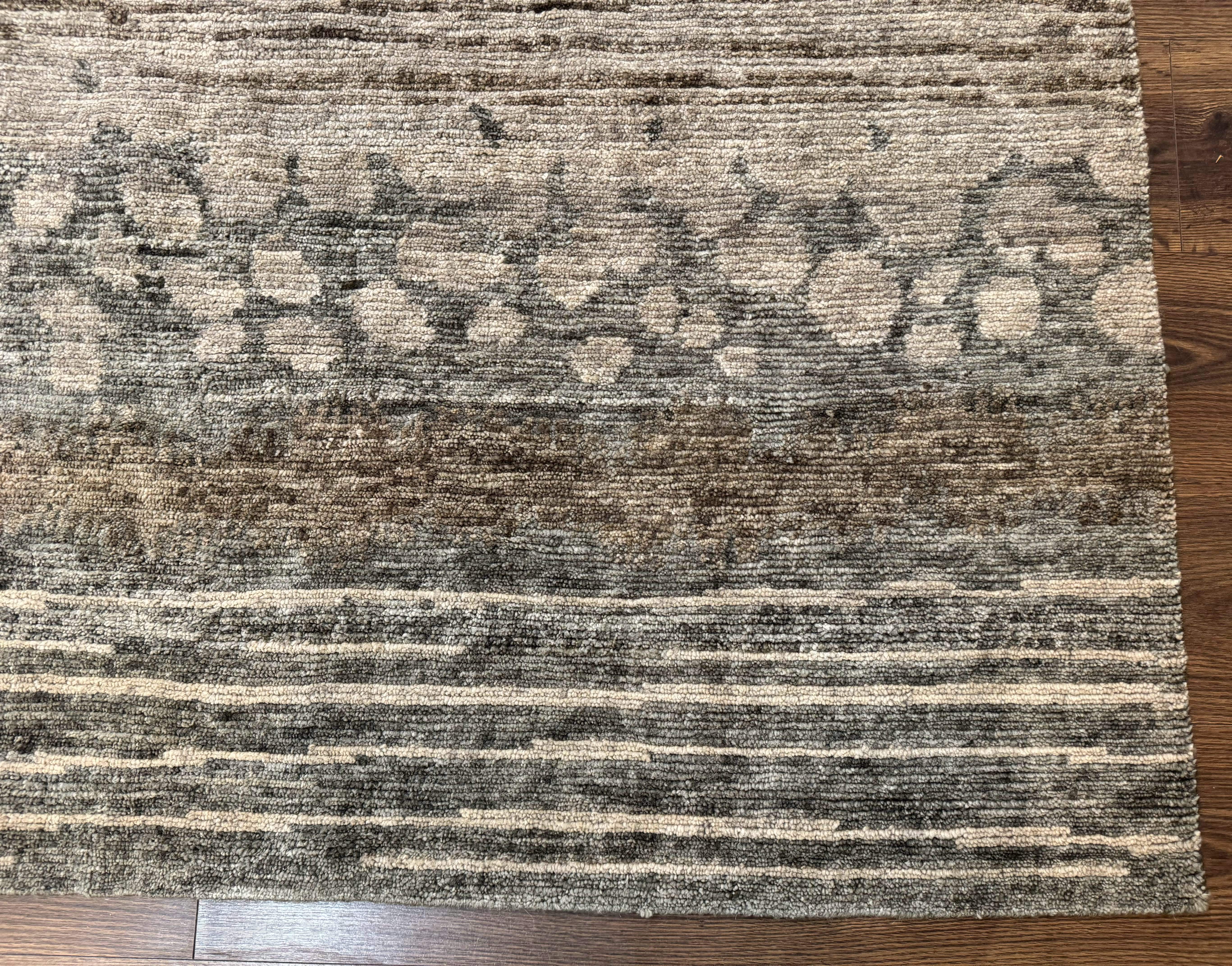 Modern Tibetan Wool Rug 8x10, Abstract, Contemporary, Handmade, Gray, Stripes - Jewel Rugs