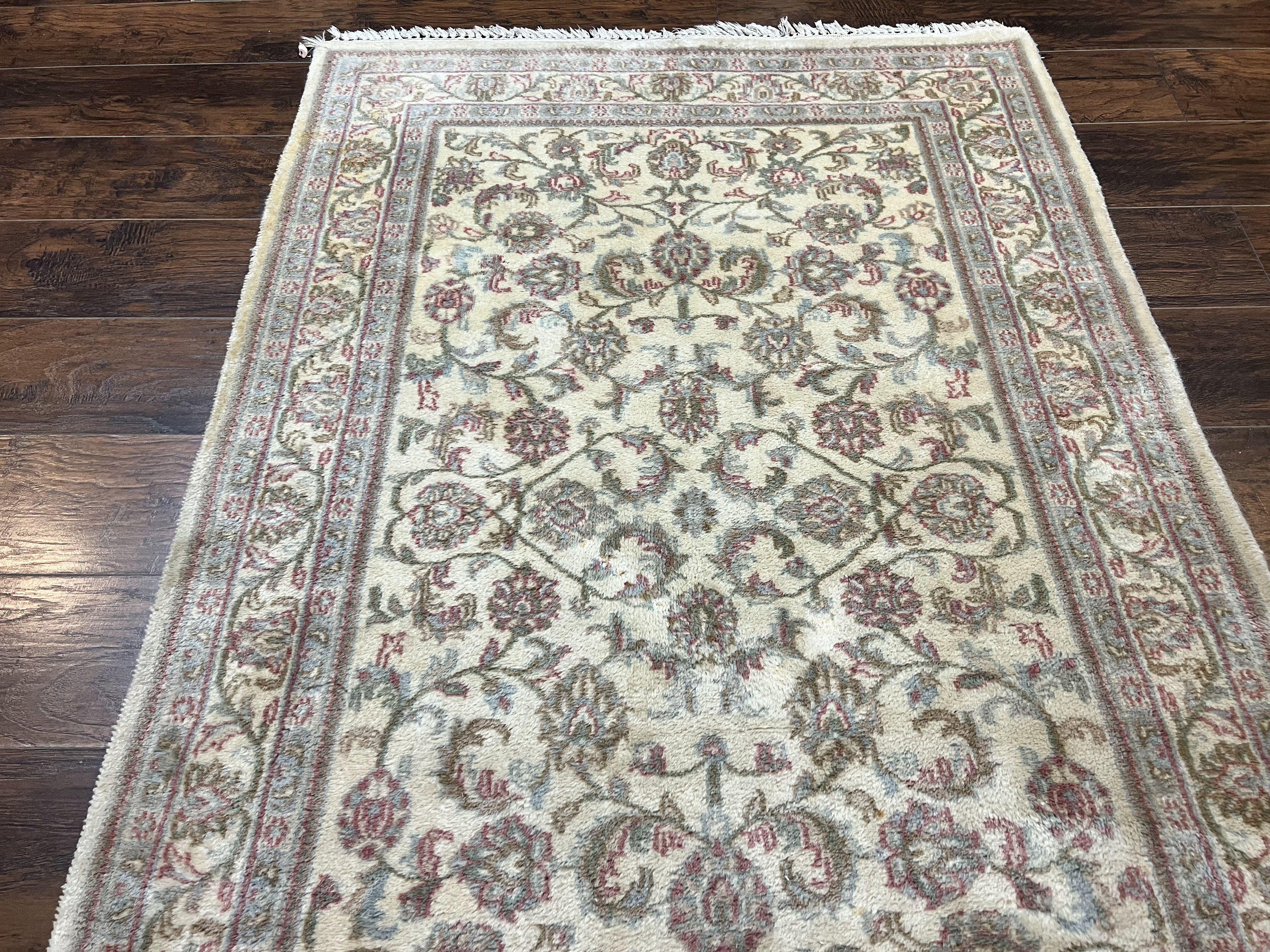 Indo Persian Rug 4x6, Vintage Handmade Wool Carpet, Floral Allover Pattern, Beige, Pair A - Jewel Rugs