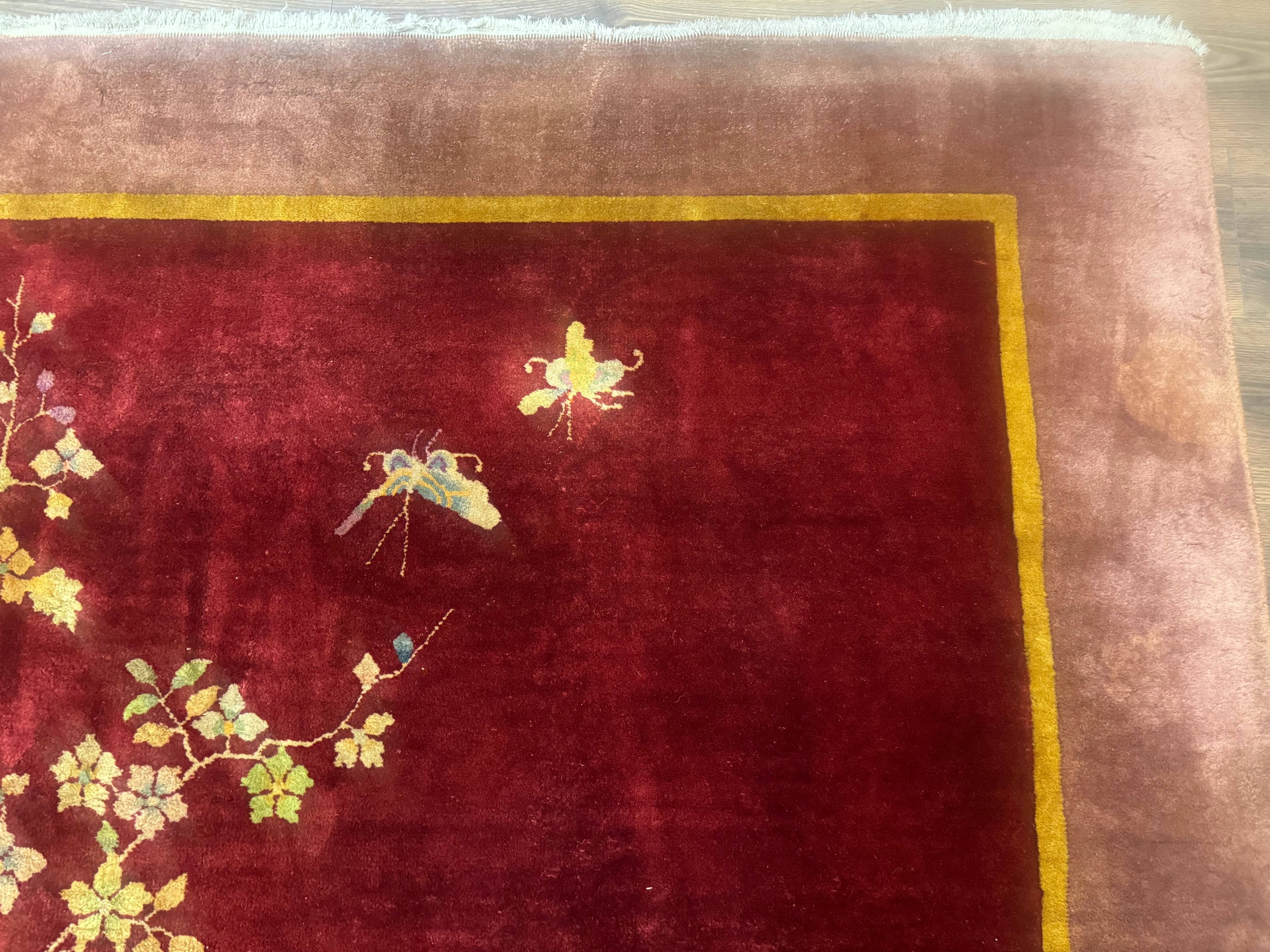 Red Chinese Art Deco Rug 9x11, Simple Design, Wool Chinese Area Rug, Antique - Jewel Rugs