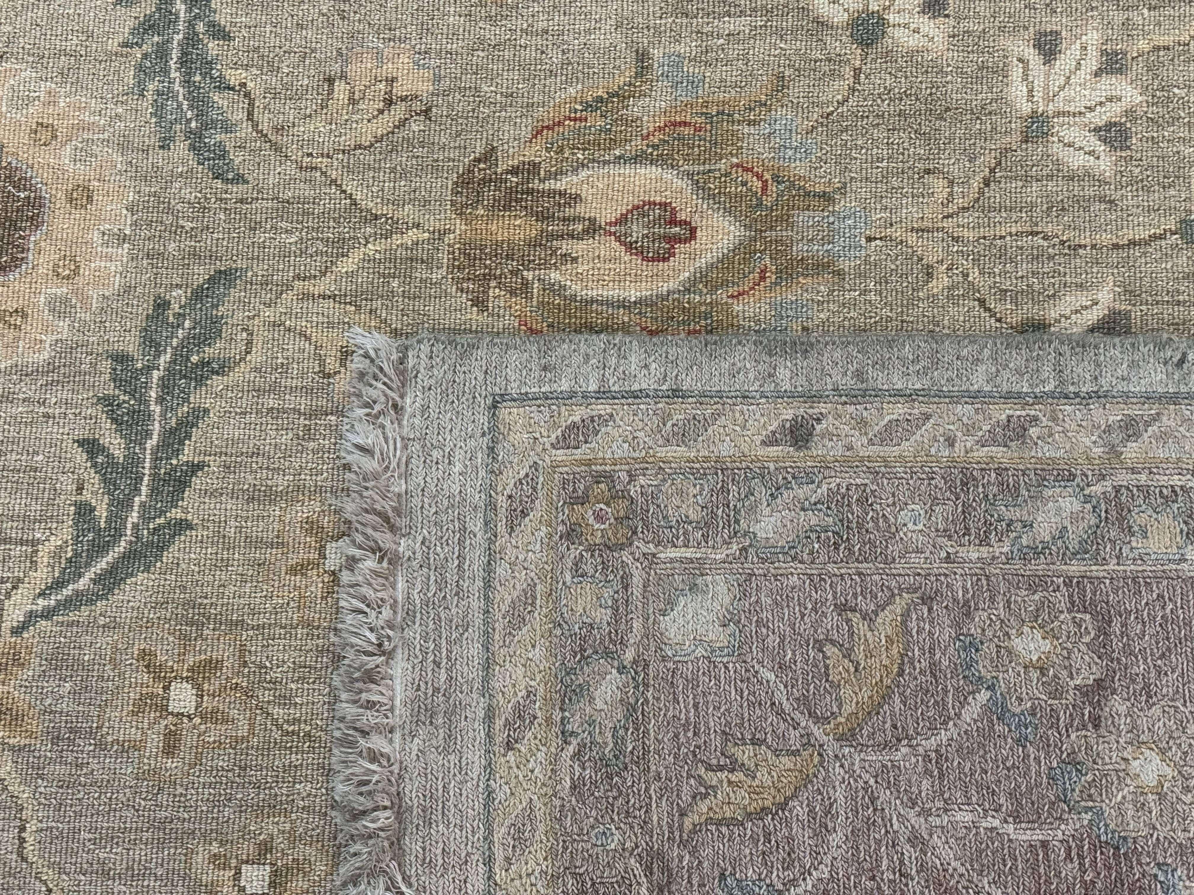 Large Turkish Soumak Rug 10x14, Flatweave Dhurrie, Handmade, Light Green and Salmon - Jewel Rugs