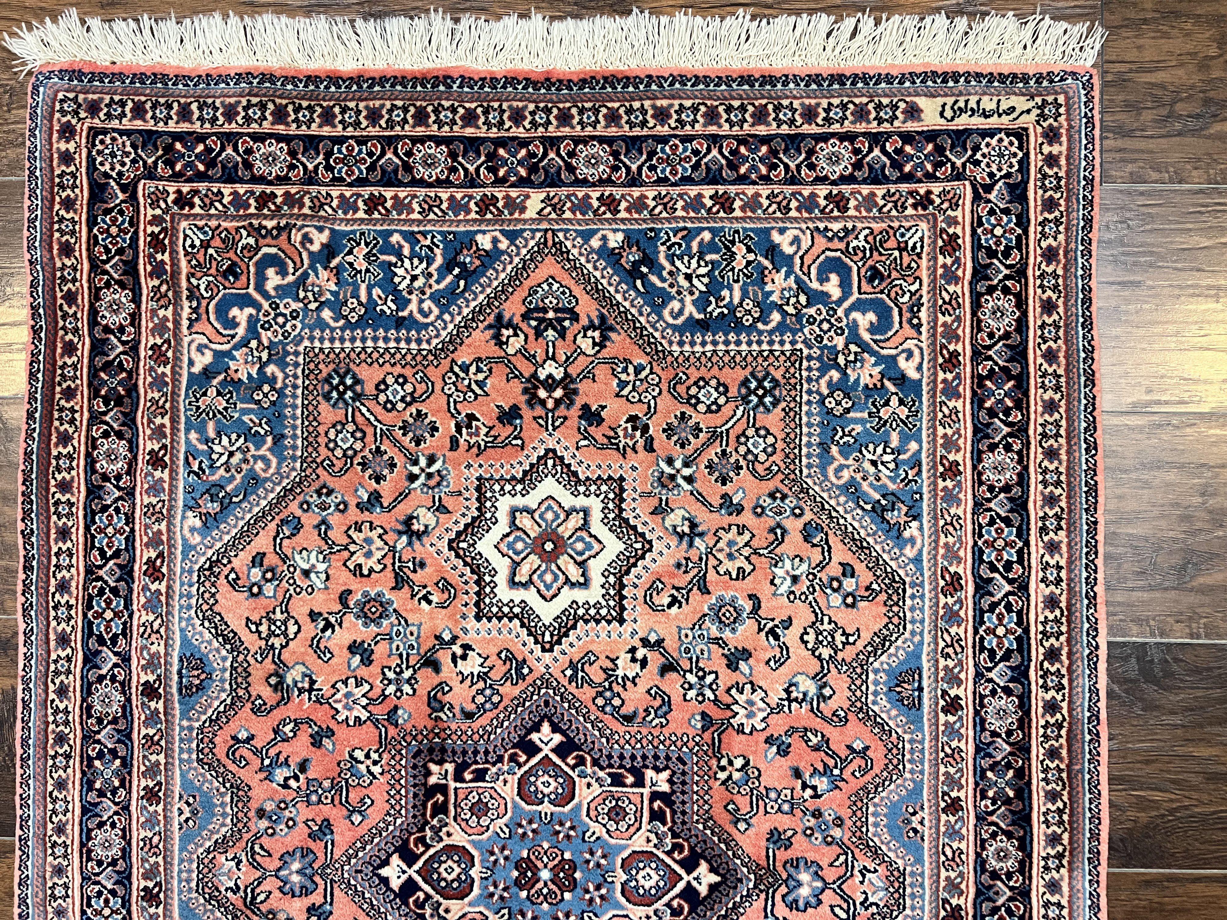 Persian Shiraz Rug 3x5, Geometric Tribal Rug, Wool Hand Knotted Vintage Carpet, Light Red & Blue, Signed by Masterweaver - Jewel Rugs