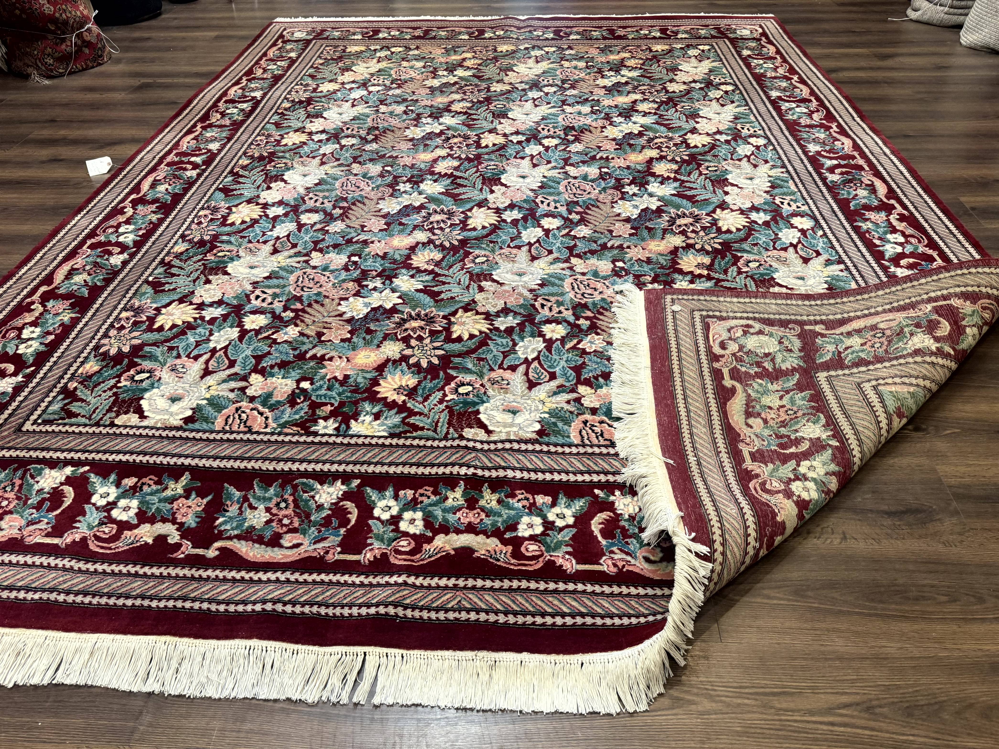 Pakistani Rug 9x12 William Morris Maroon Vintage Floral Wool - Jewel Rugs