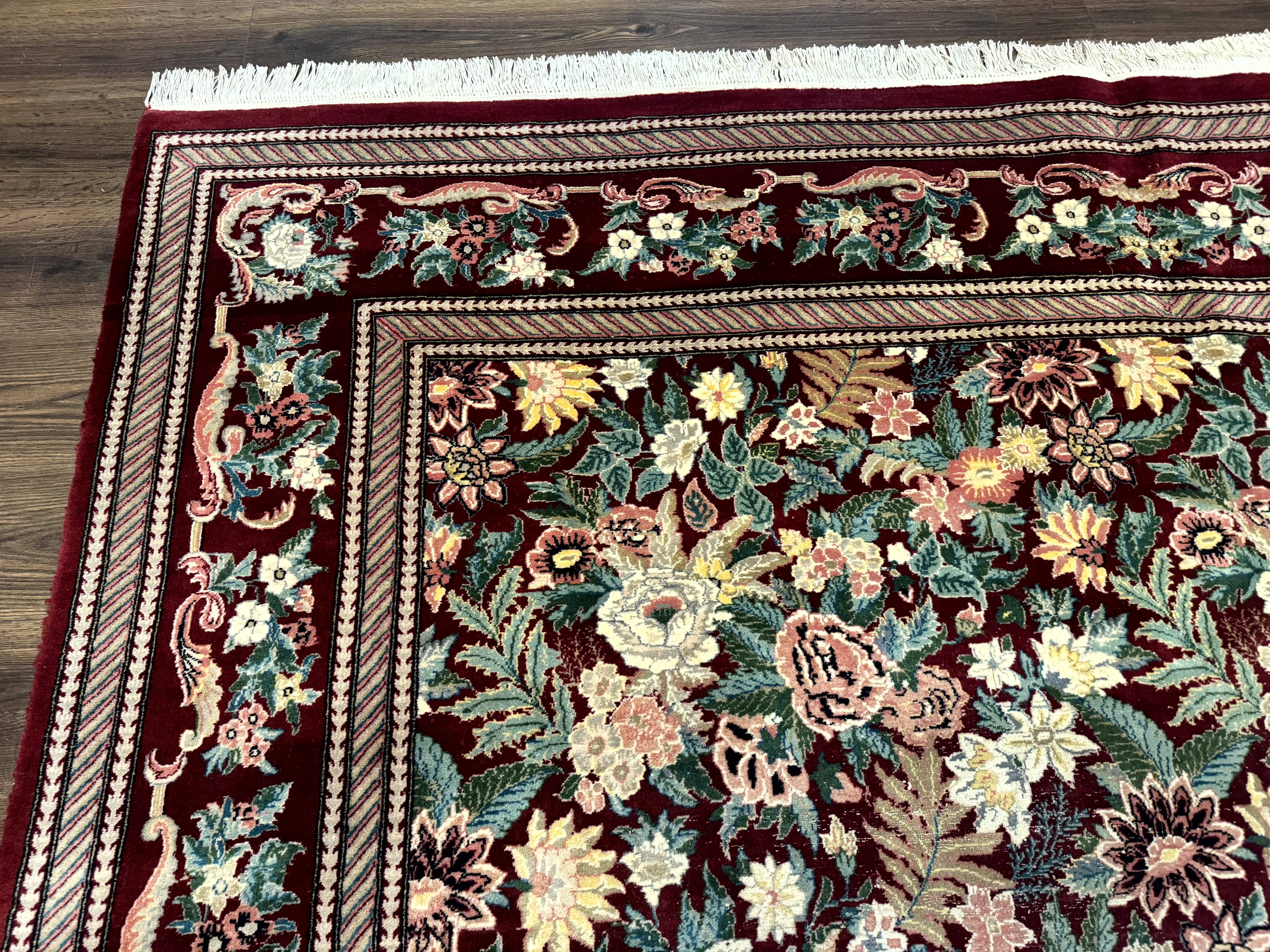 Pakistani Rug 9x12 William Morris Maroon Vintage Floral Wool - Jewel Rugs