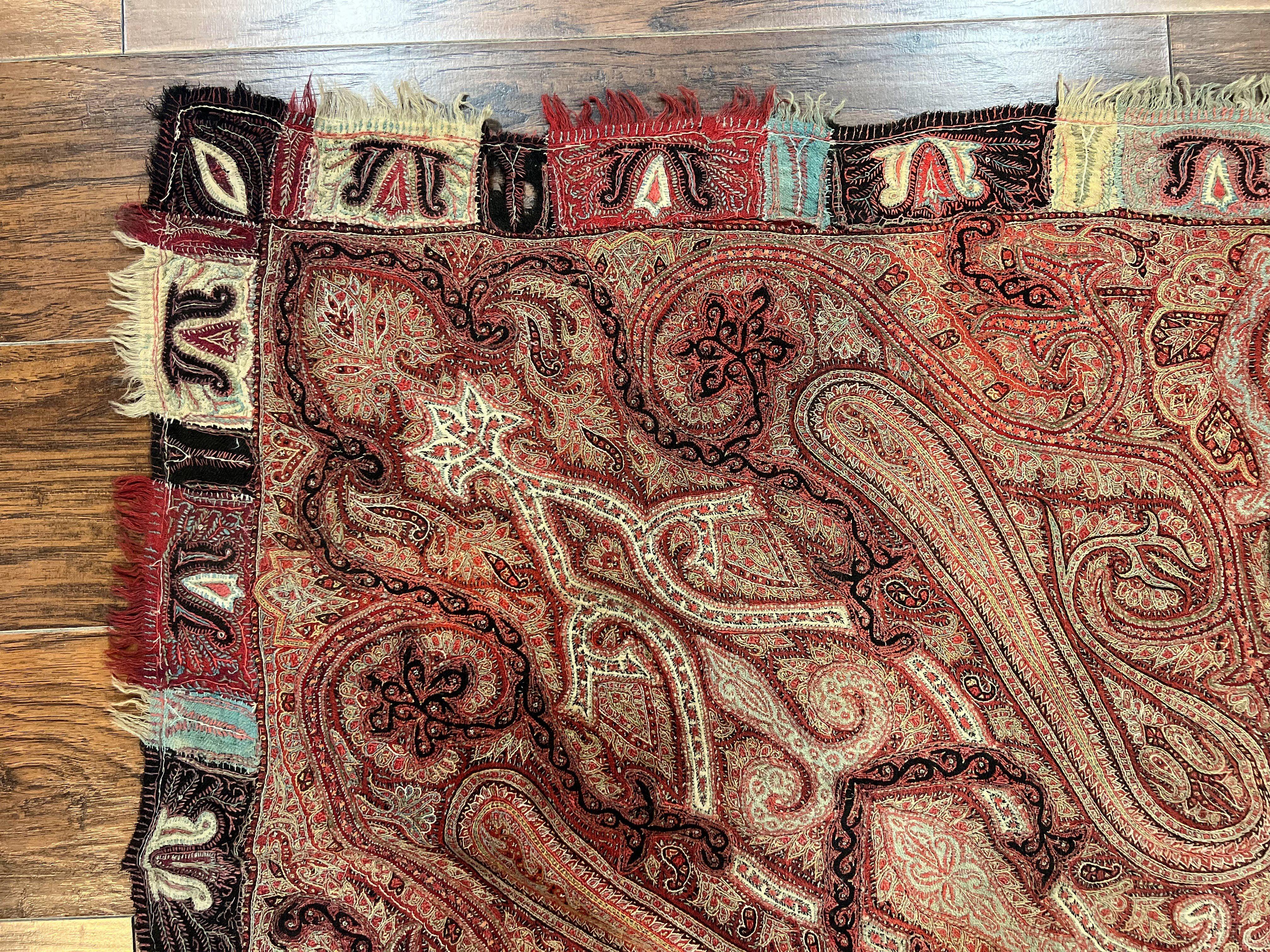 Antique Indian Kashmiri Shawl, Needlework, Signed By Masterweaver, Handmade, Rare - Jewel Rugs