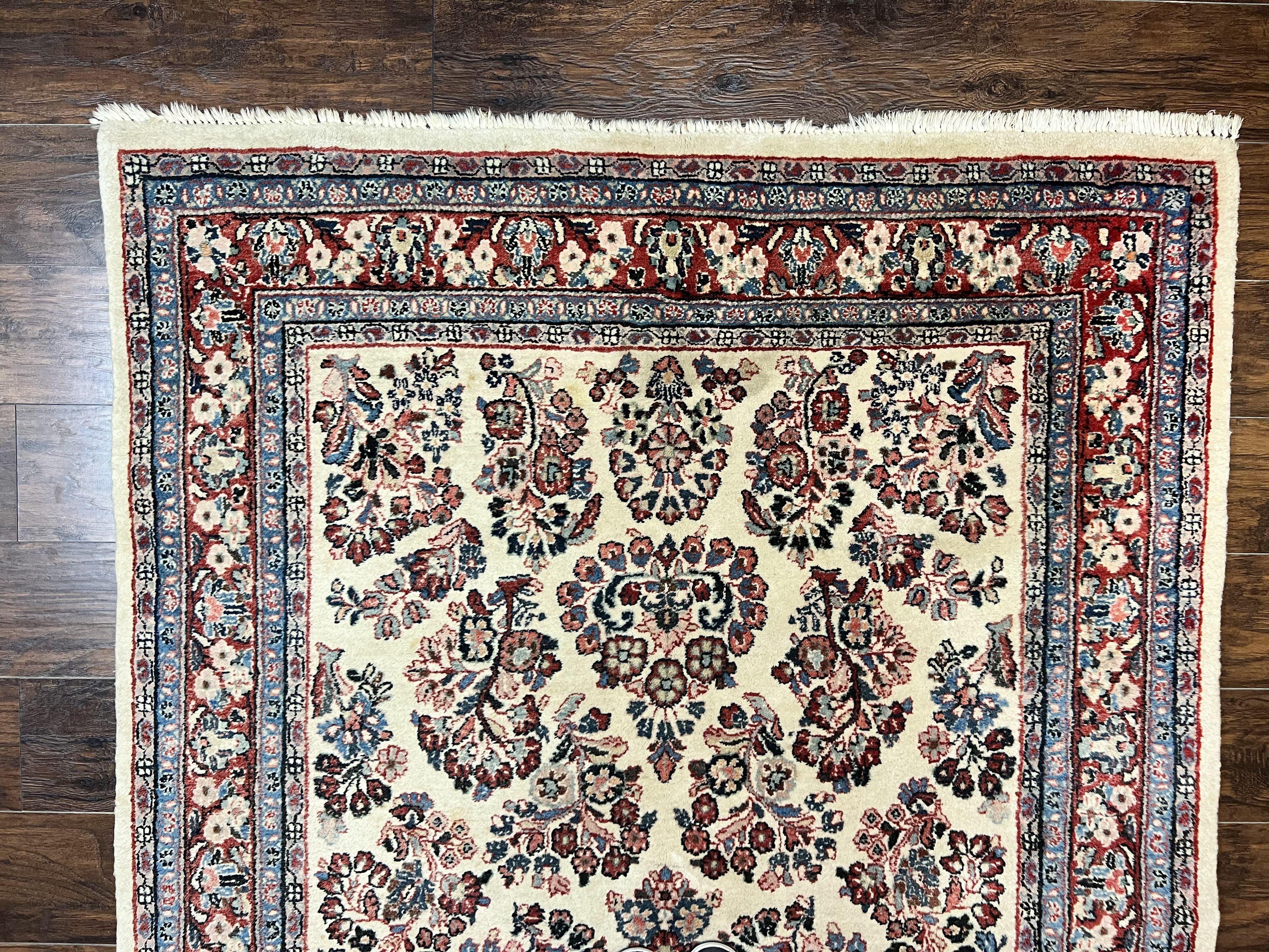 Persian Sarouk Rug 5x11, Wool Hand Knotted Antique Carpet, Ivory, Floral Allover Oriental Rug, 5 x 11 Traditional Oriental Rug - Jewel Rugs