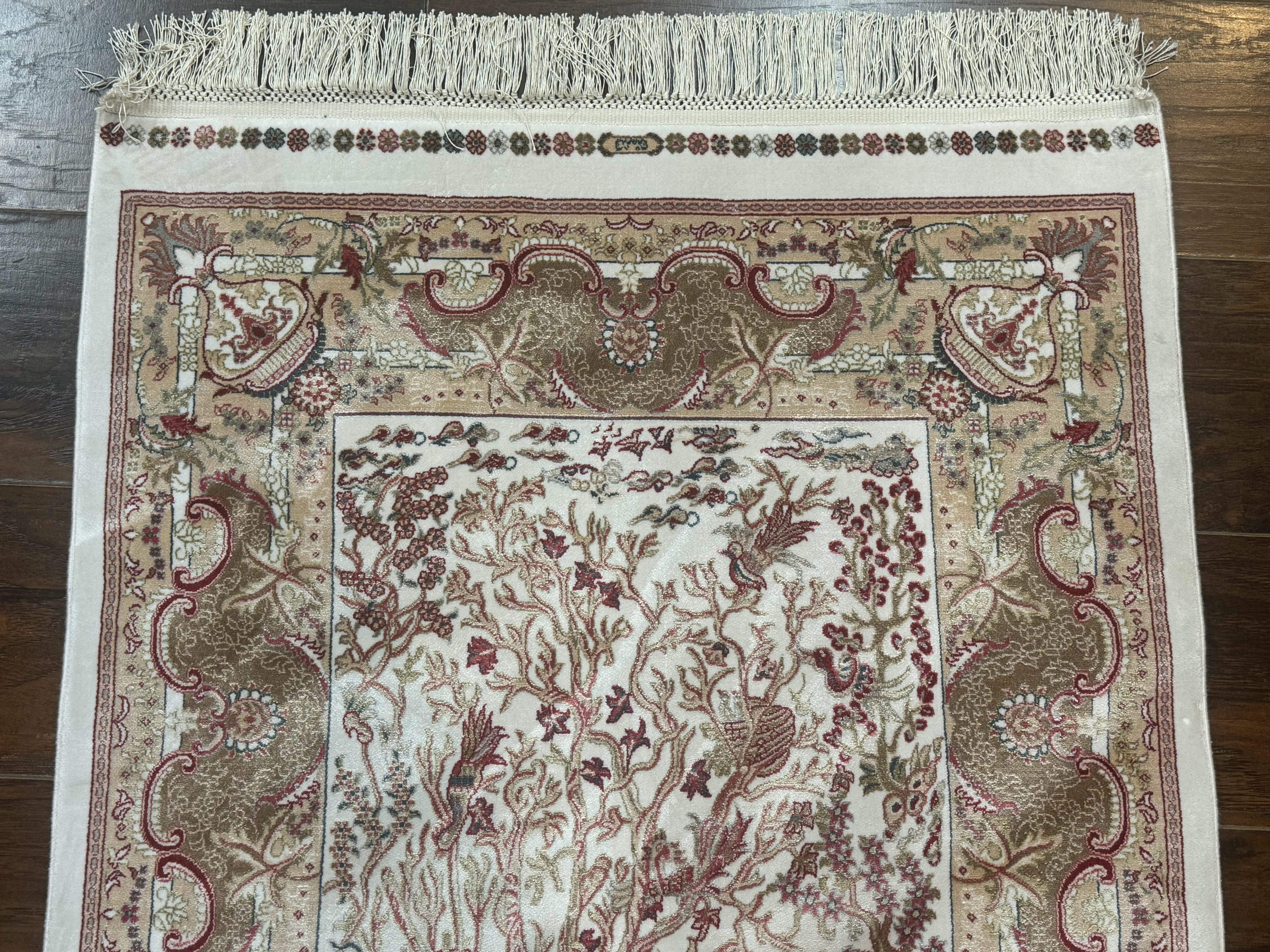 Tree of Life Turkish Silk Rug 2.6 x 4, Ivory, Bamboo Silk - Jewel Rugs