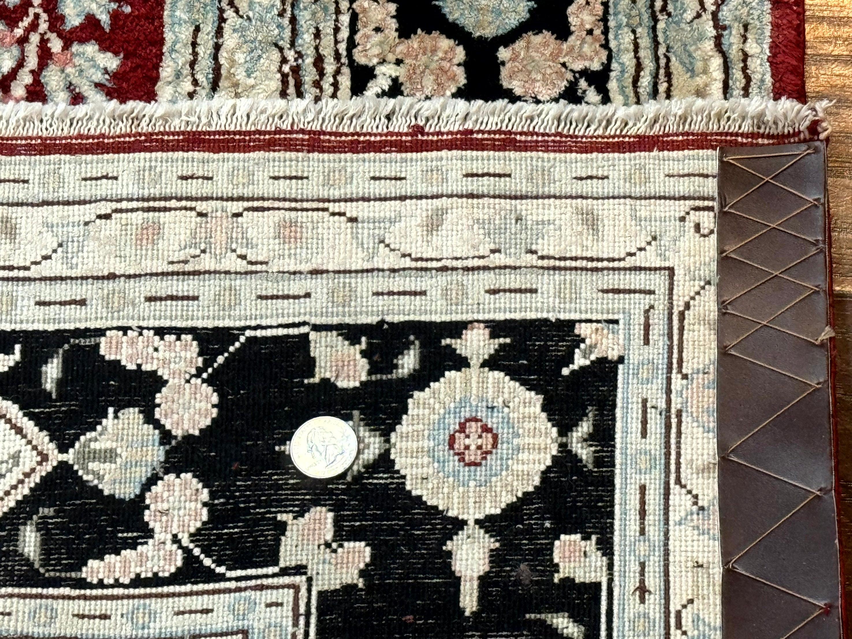 Indian Kashmiri Rug 4x5, Silk on Cotton Area Rug, Red, Handmade - Jewel Rugs