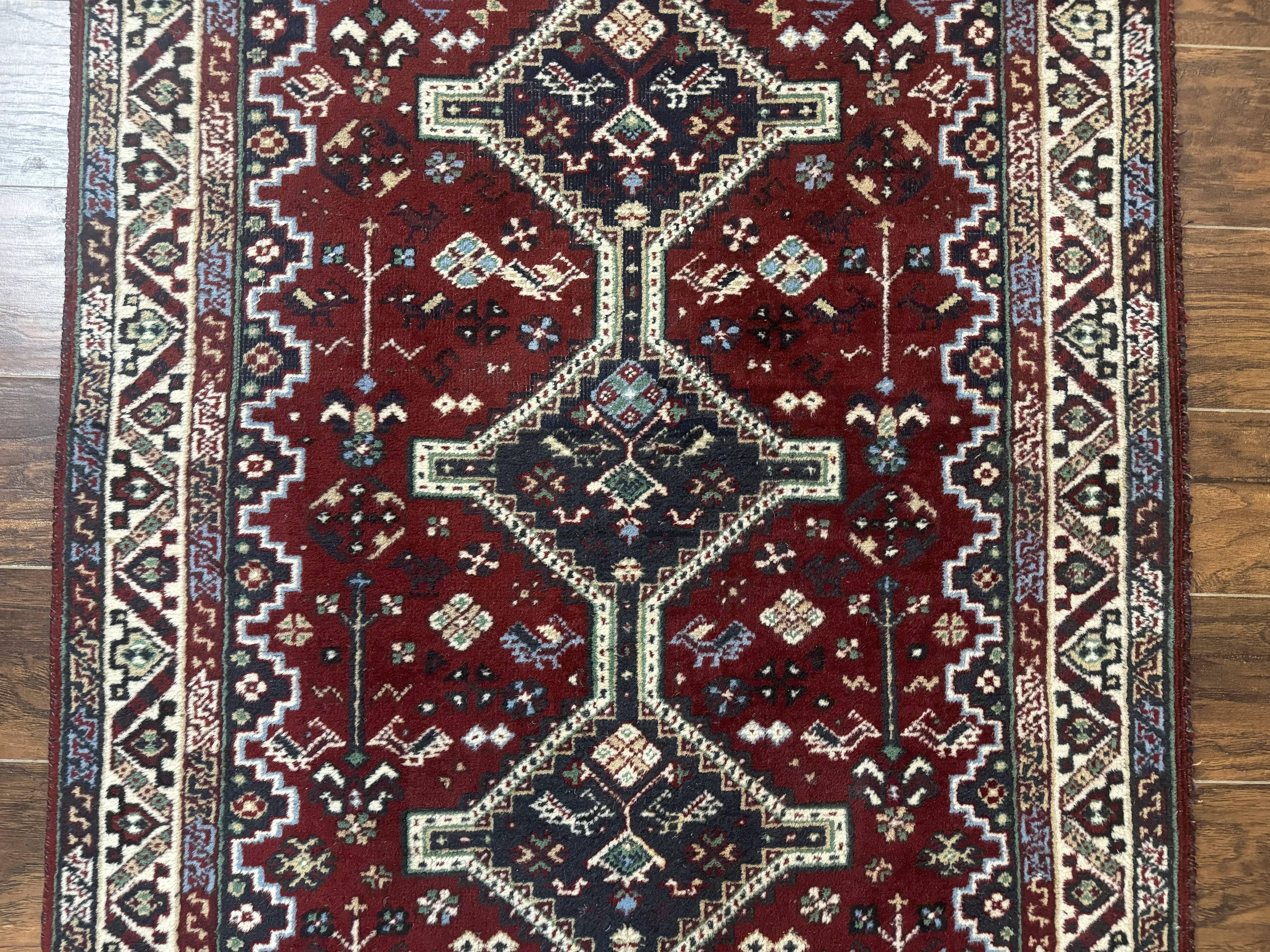 Persian Afshar Rug 4x5 Red Navy Geometric Tribal Wool Carpet - Jewel Rugs