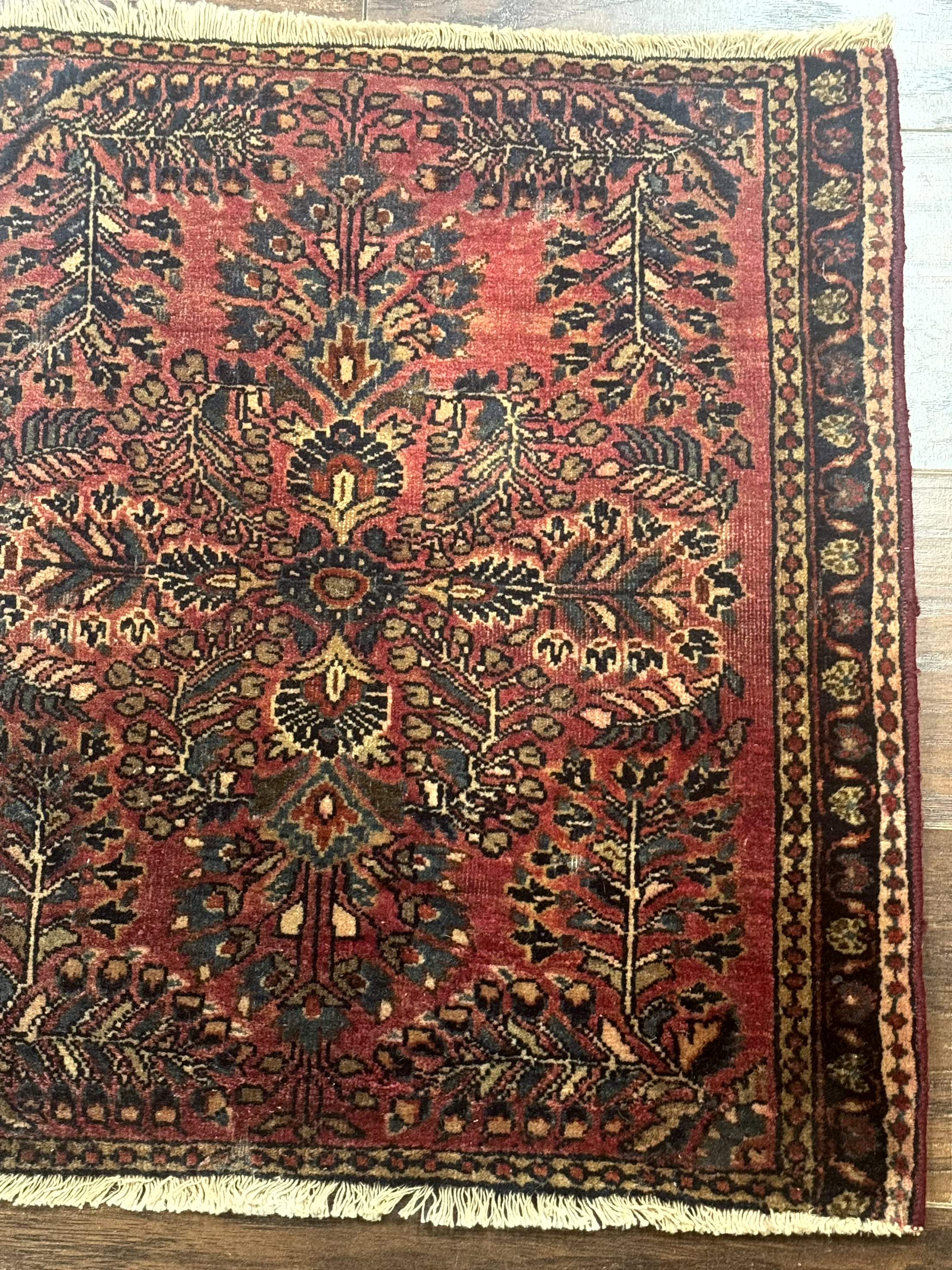 Persian Sarouk Rug 2x2, Small Antique Wool Scatter Rug, Red - Jewel Rugs