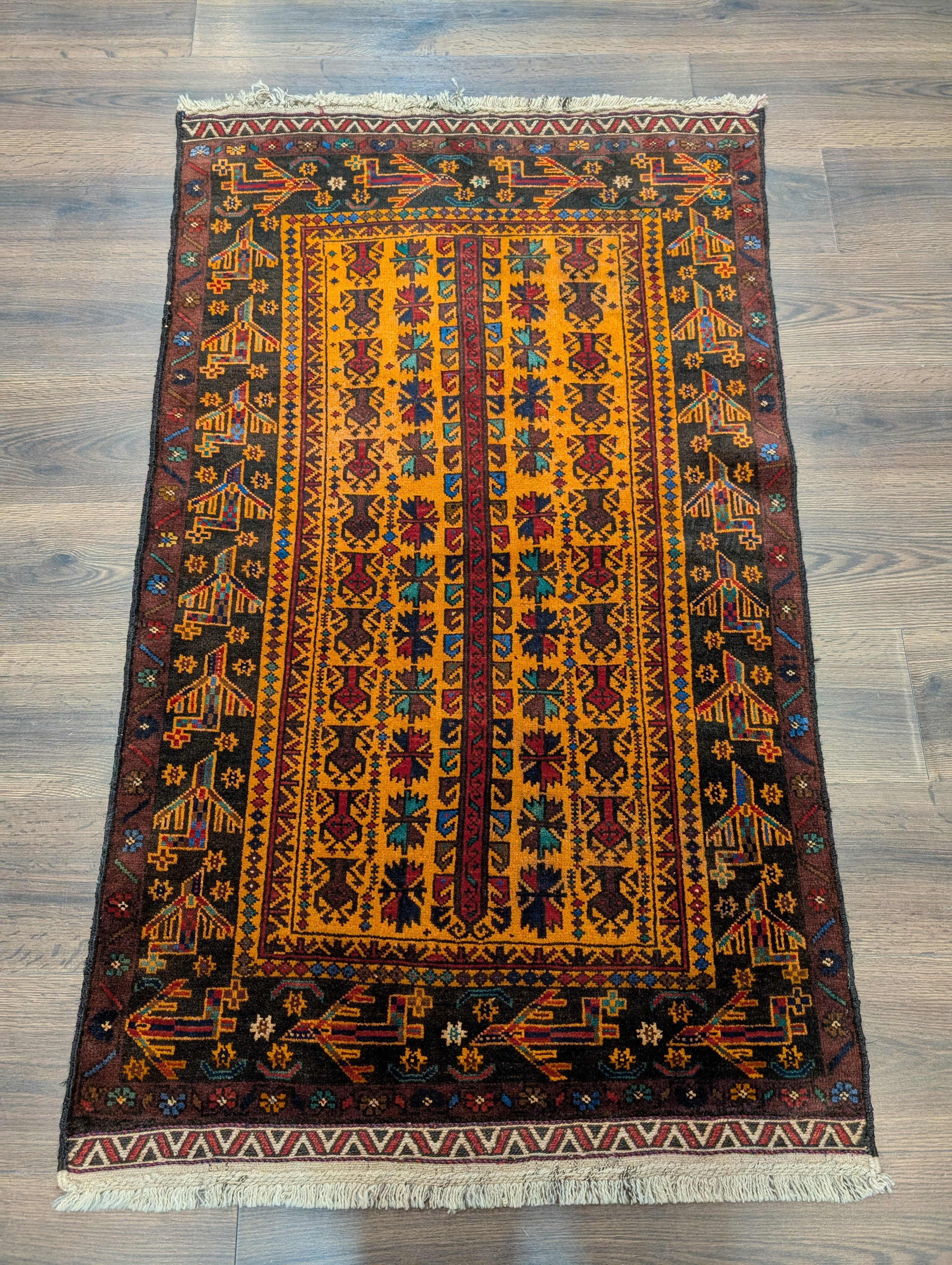 Afghan Baluch Rug 3x5, Tribal Carpet, Orange, Unique - Jewel Rugs