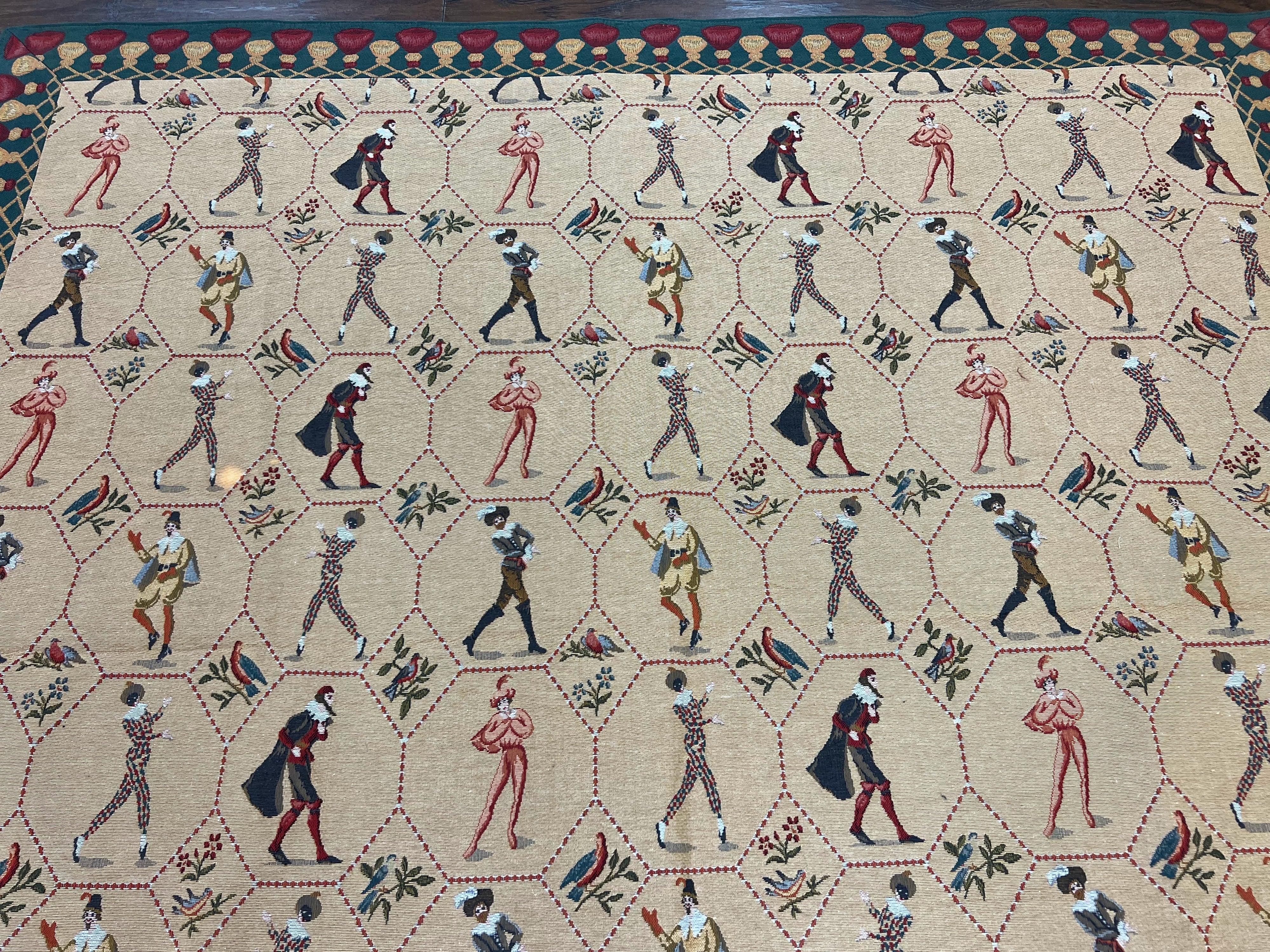 Square Tapestry 5x5, Wall Hanging, Human Pictorials, Court Jesters, Vintage - Jewel Rugs