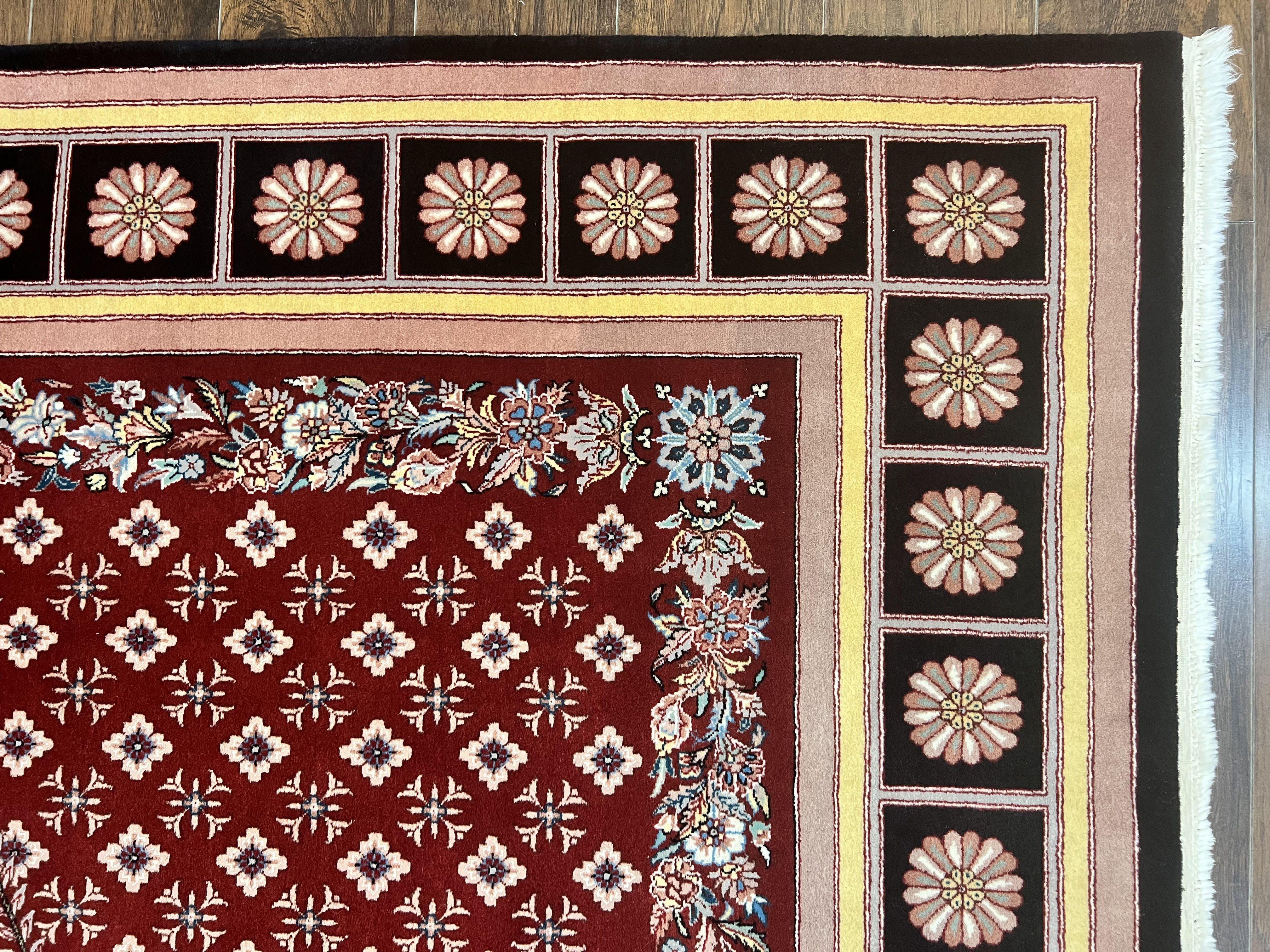 Pakistani Rug 6x9, European Aubusson Design, Wool Handmade Vintage Carpet, Dark Red, 6 x 9 Medium Sized Rug - Jewel Rugs