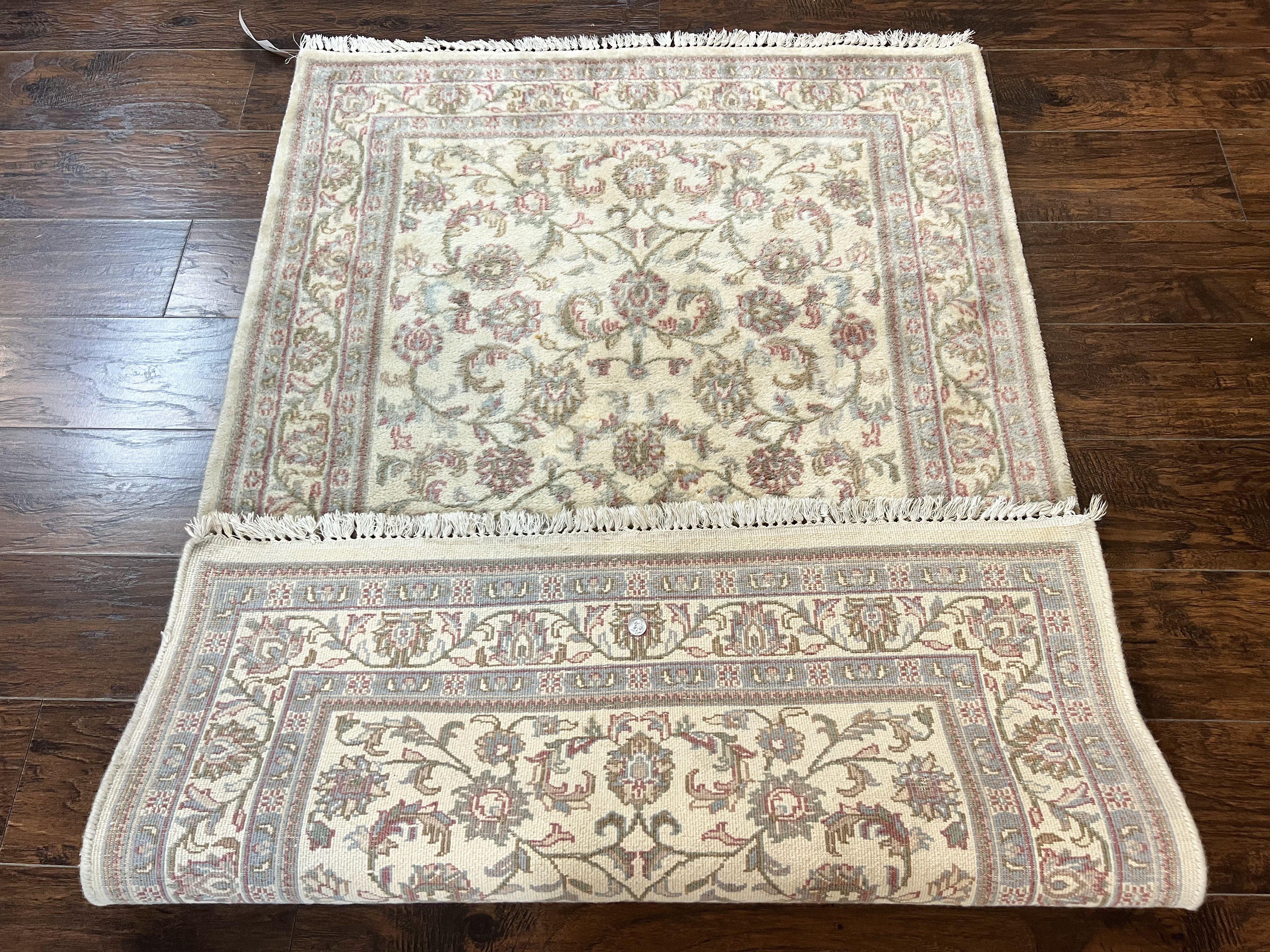 Indo Persian Rug 4x6, Vintage Handmade Wool Carpet, Floral Allover Pattern, Beige, Pair B - Jewel Rugs
