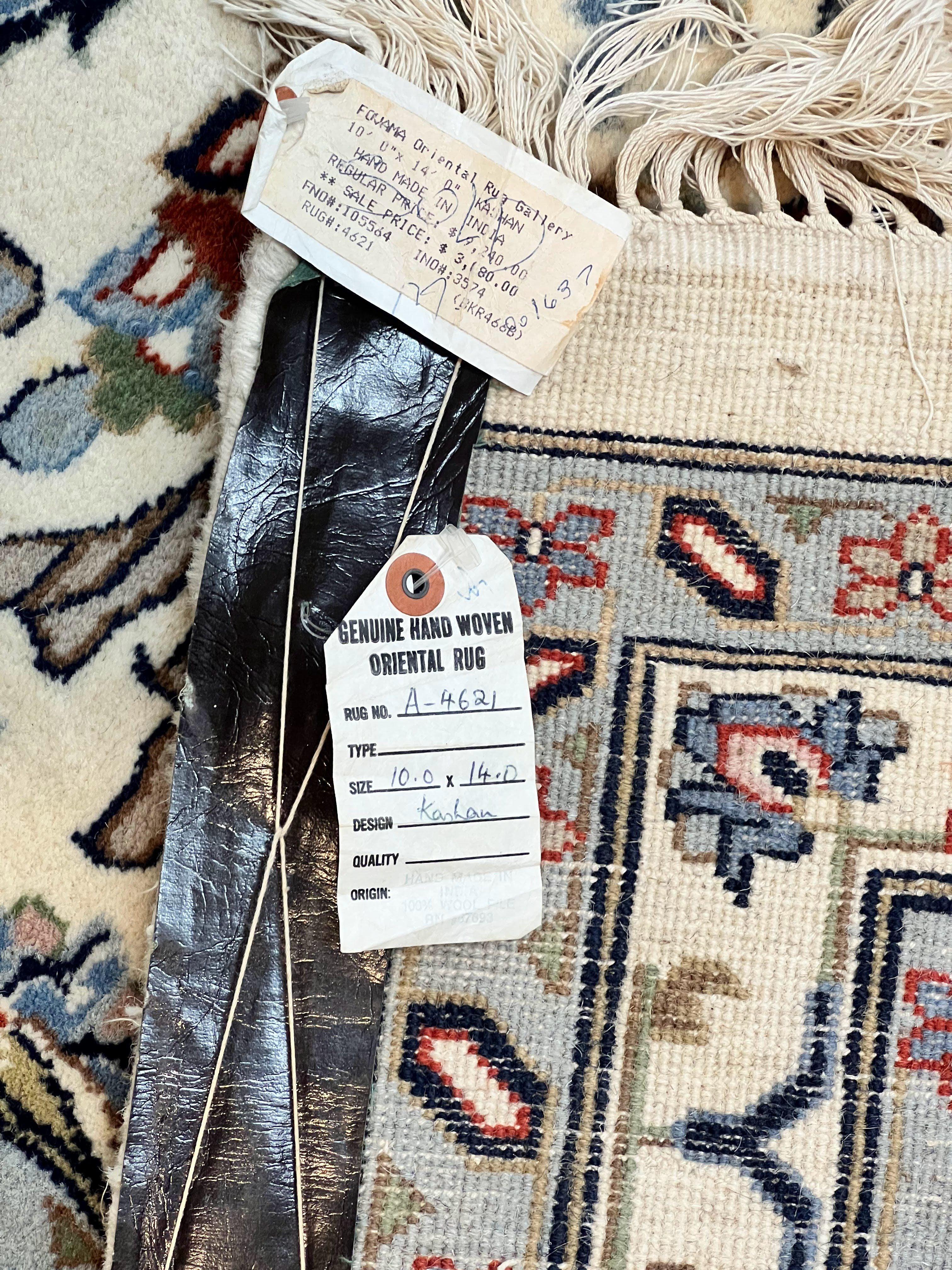 Indo Persian Rug 10x14, Floral Allover Pattern, Handmade Vintage Wool Carpet, Ivory/Cream - Jewel Rugs