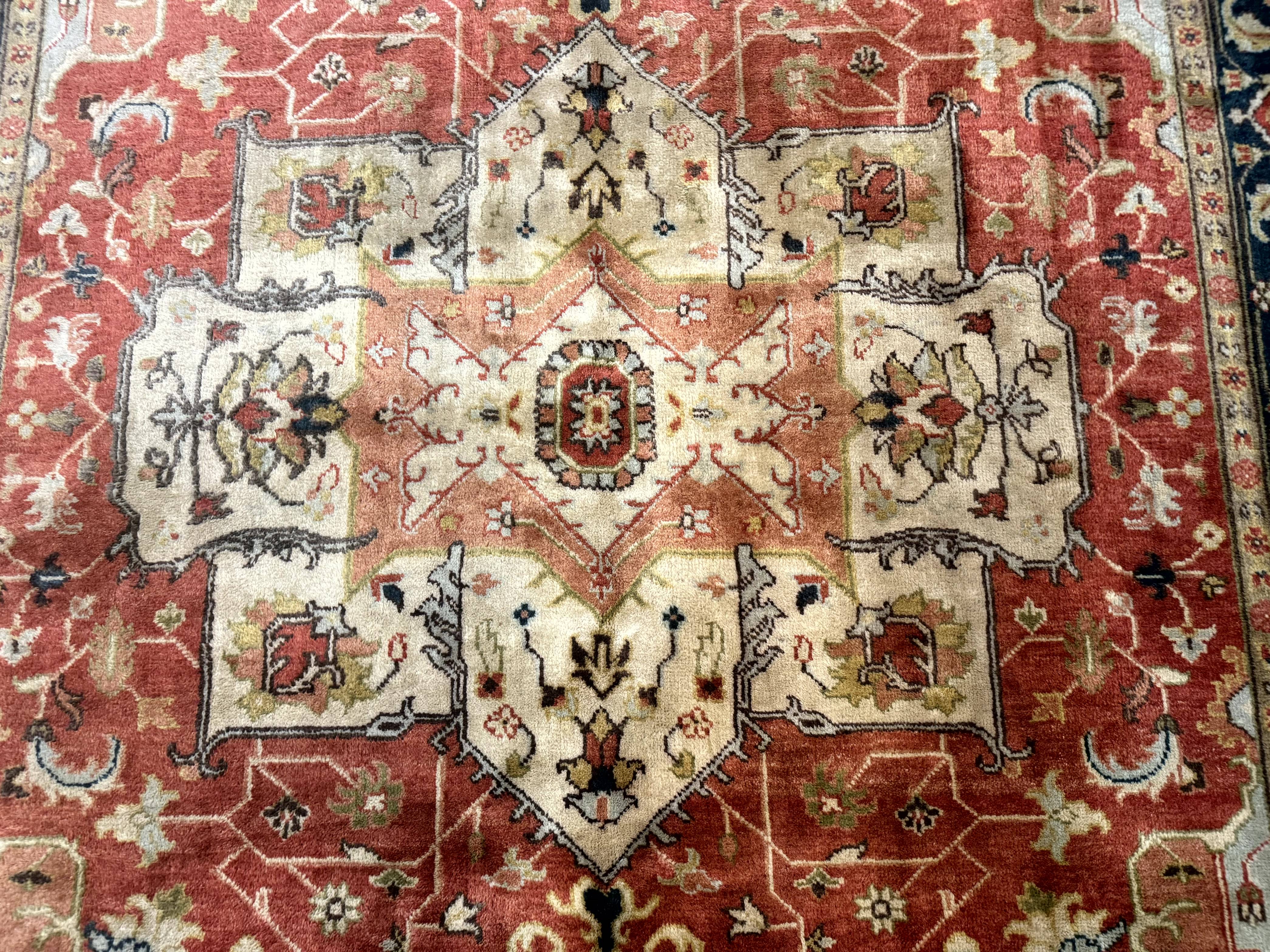 Indo Persian Heriz Rug 8x10, Terracotta, Geometric Serapi Carpet - Jewel Rugs