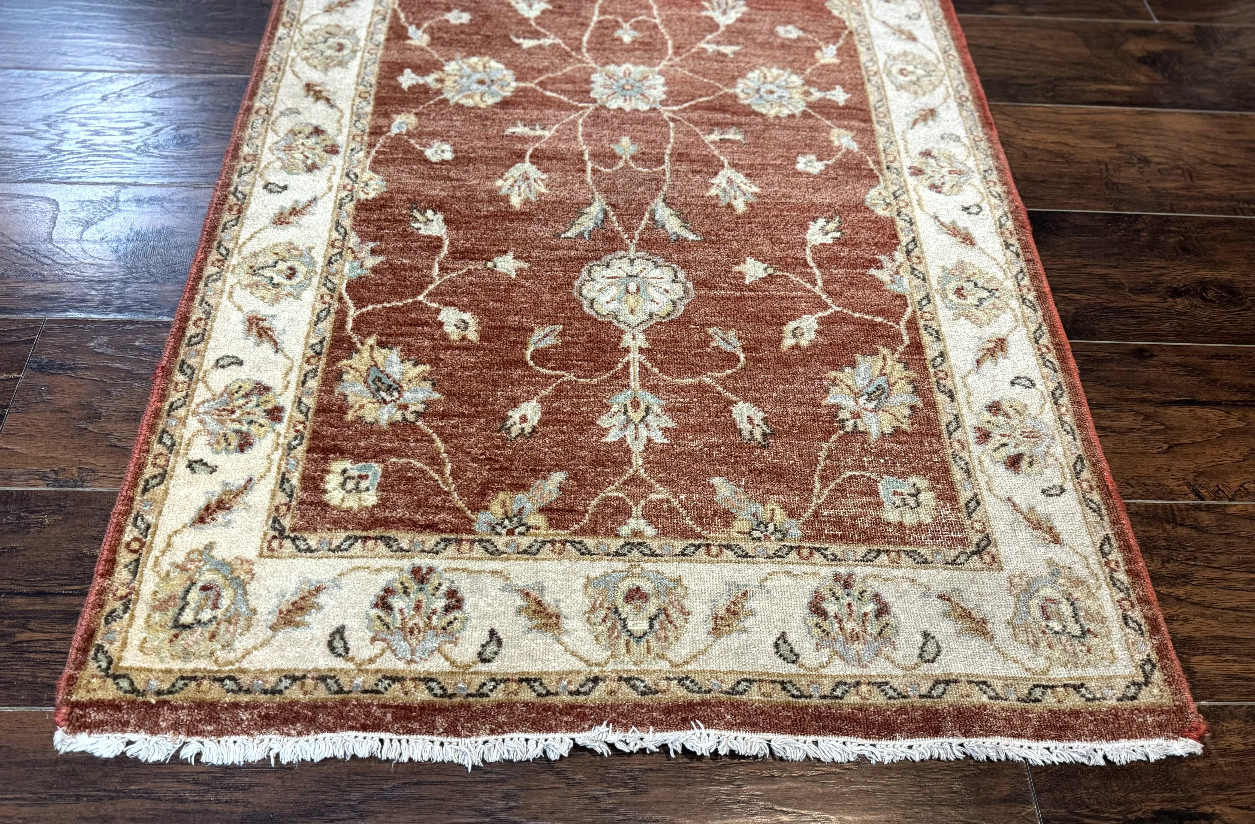 Peshawar Runner Rug 3x10, Pak Persian Runner for Hallway or Kitchen, Tradiitonal 10ft Runner, Wool, Brick Red and Beige - Jewel Rugs