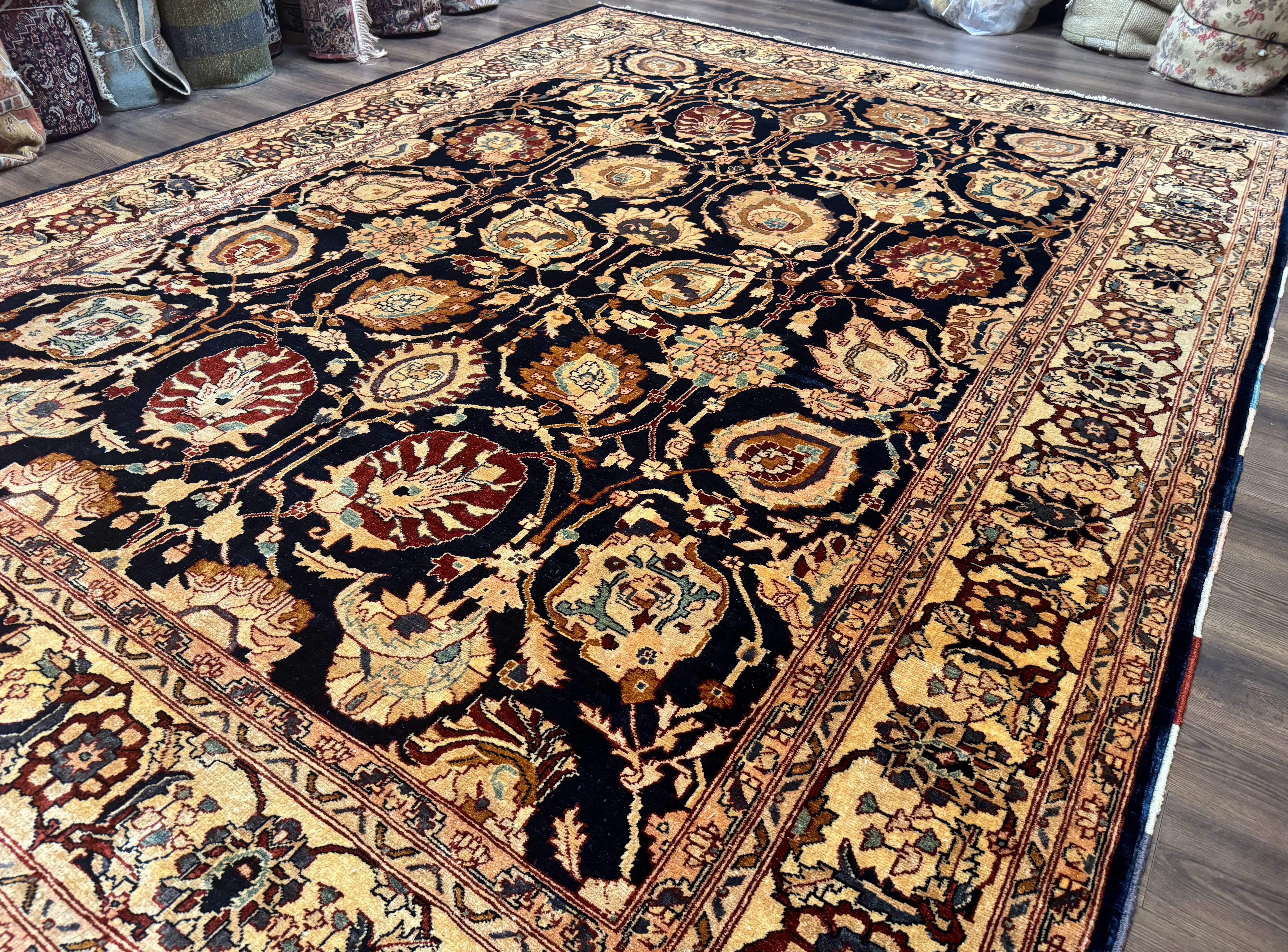 Pak Persian Bidjar Rug 10x13, Midnight Blue and Tan Pakistani Carpet - Jewel Rugs