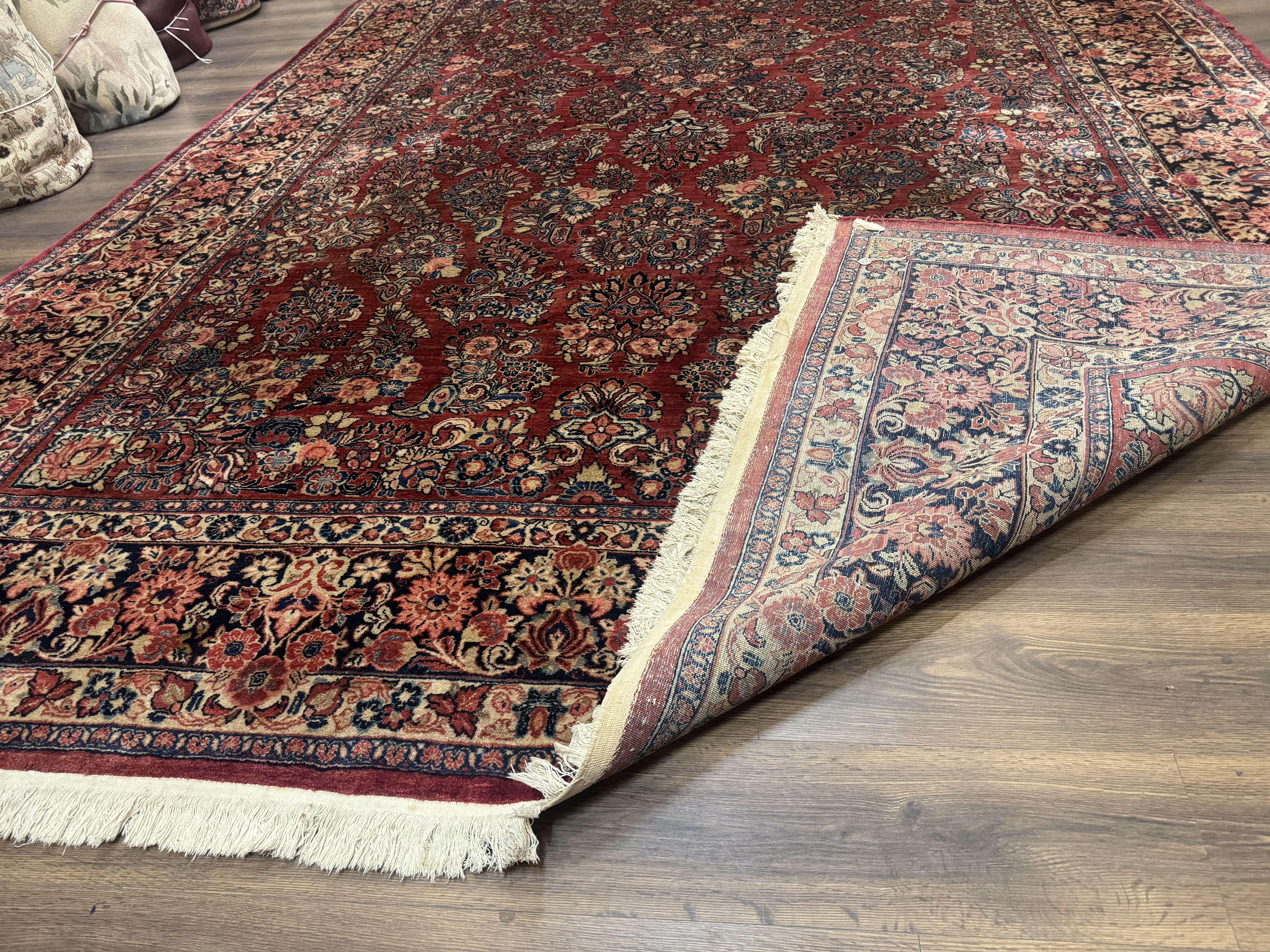 Large Persian Sarouk Rug 10x17, Palace Size Antique Persian Carpet, Red, Floral Allover, Traditional Persian Rug, Oversize Handmade Wool Rug - Jewel Rugs