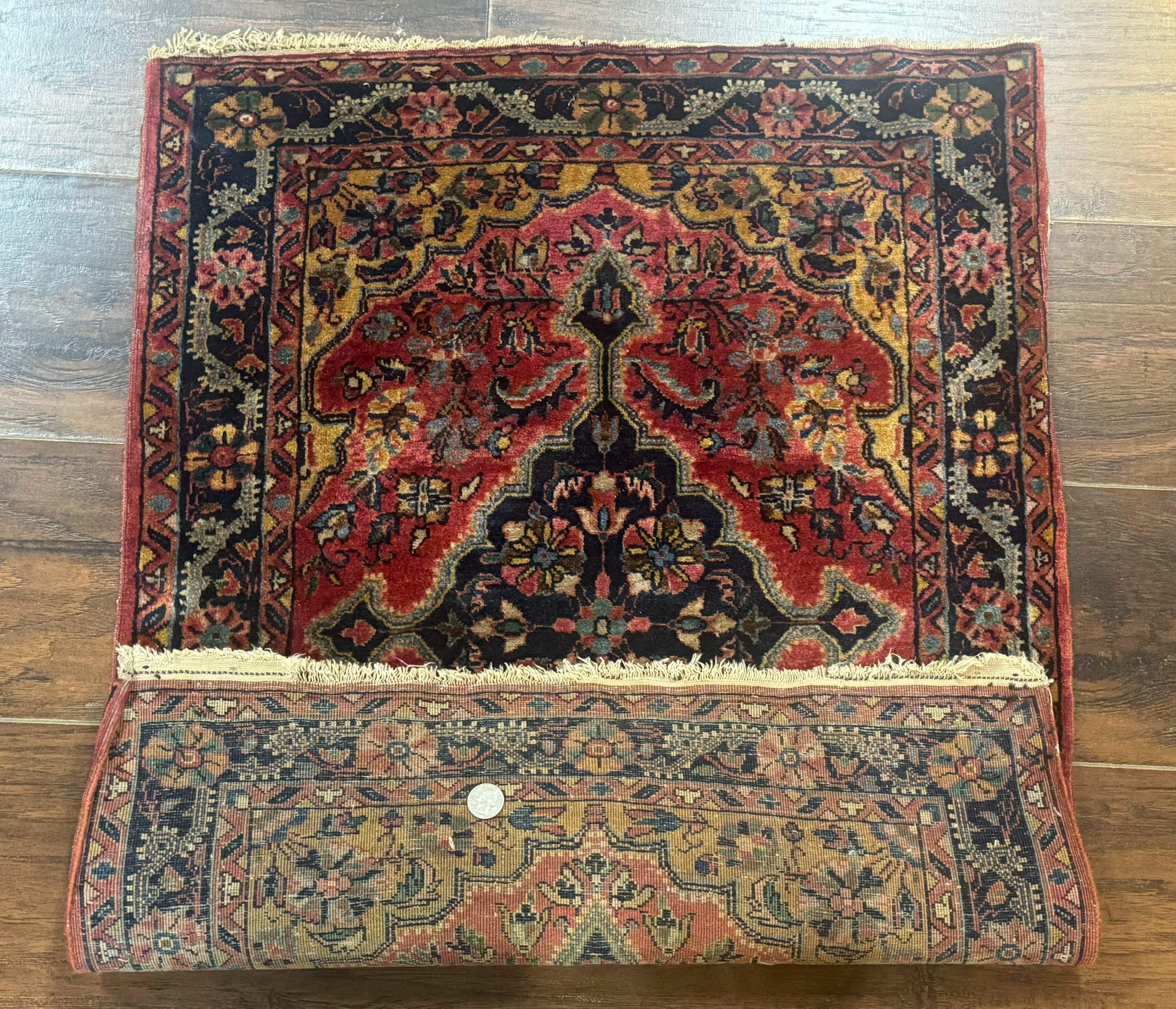 Persian Sarouk Rug 2x3 – Red and Navy, Small Hand-Knotted Wool Antique Accent Rug - Jewel Rugs