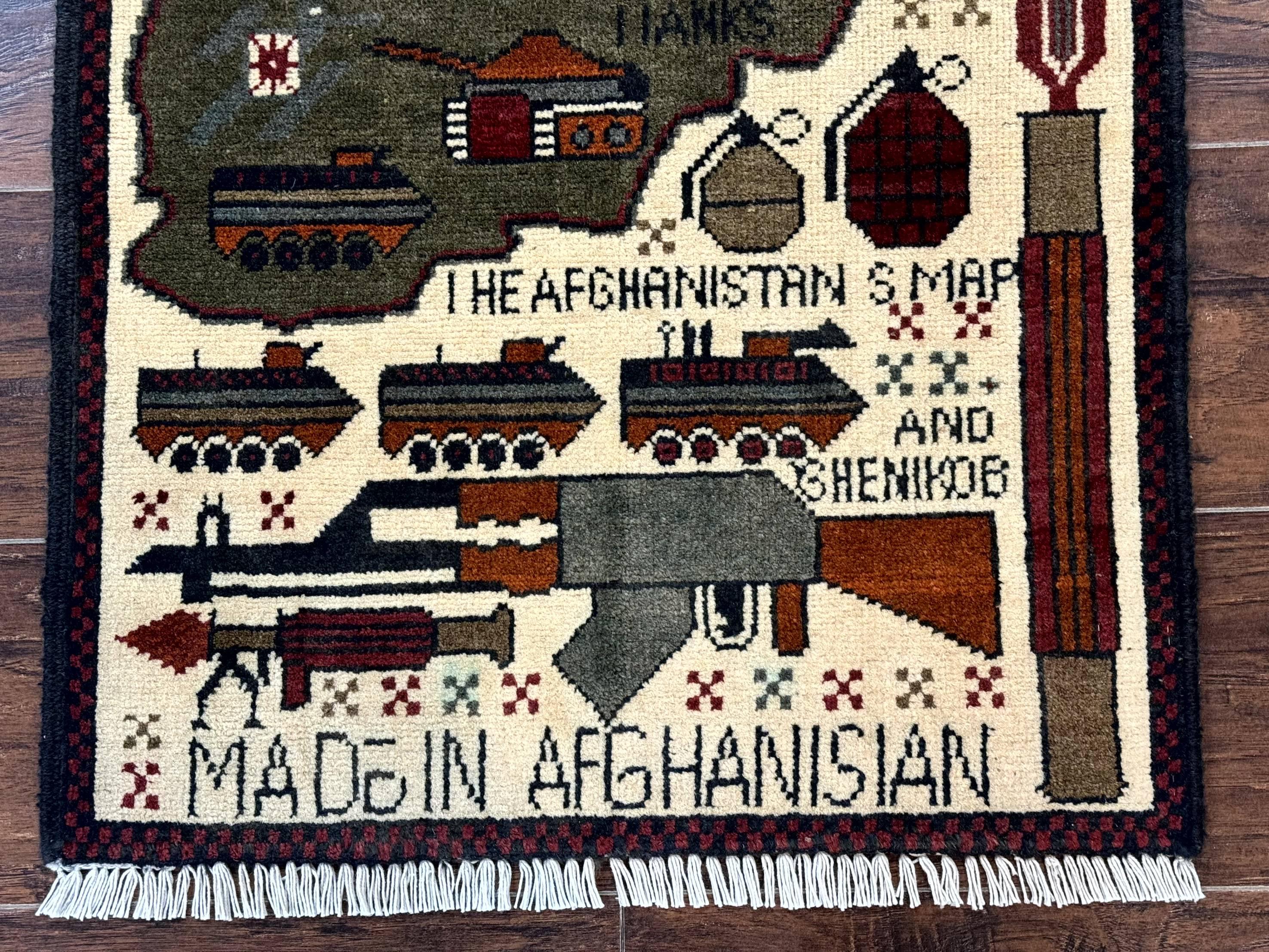 Afghan War Rug, Tanks Helicopters Guns - Jewel Rugs