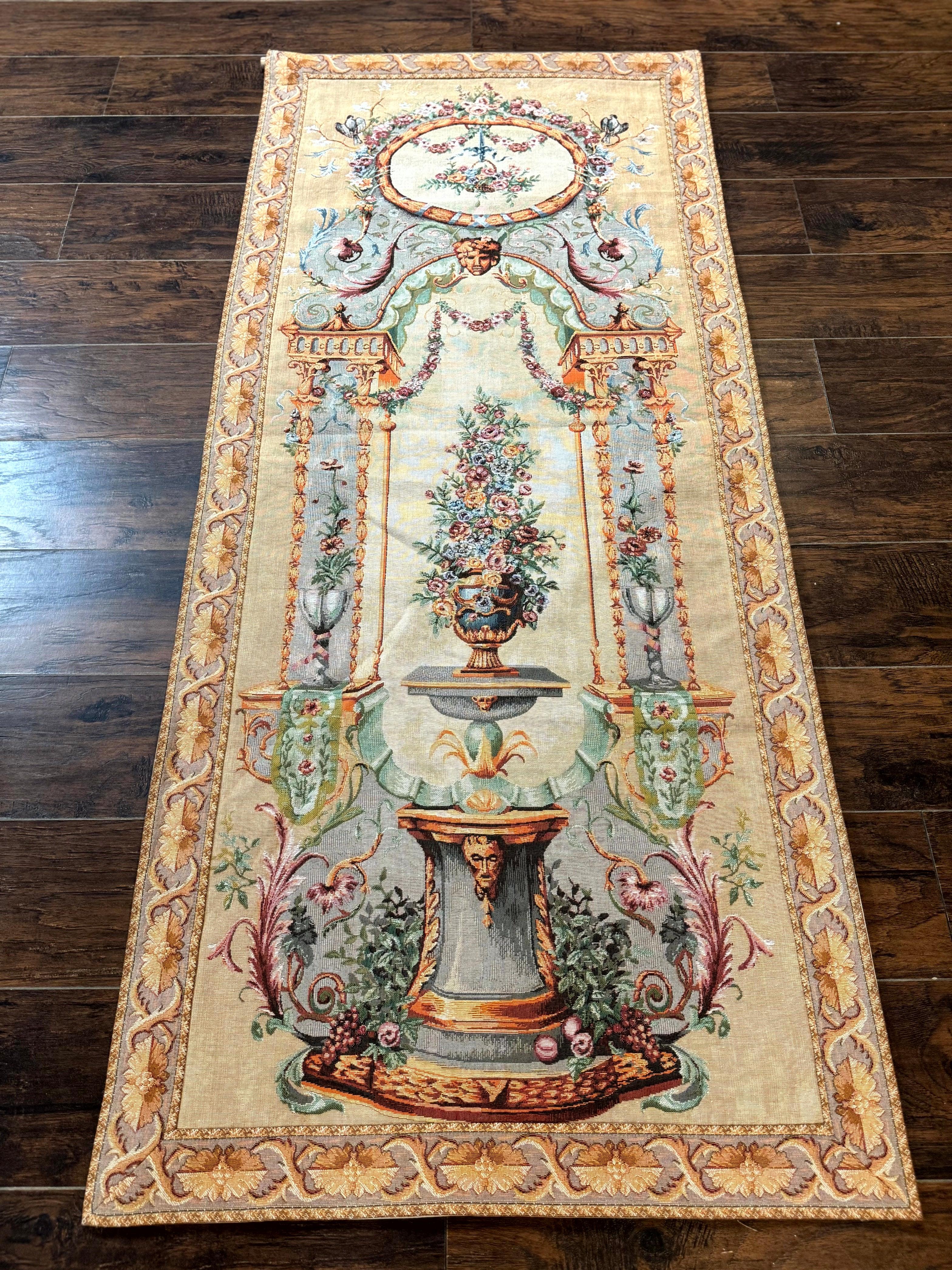 French Tapestry 3x6, Vertical Hanging Tapestry, French Garden, European Design, Elegant, One of Pair - Jewel Rugs