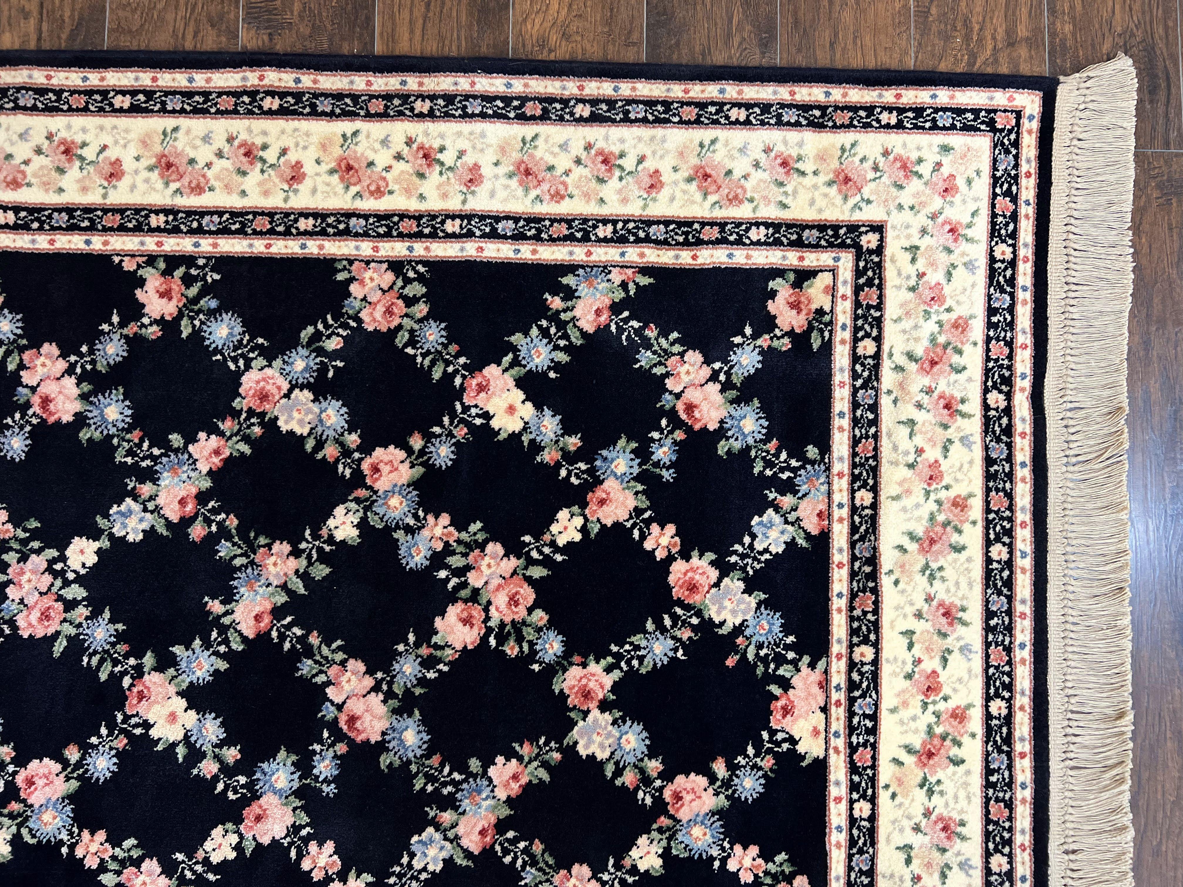 Karastan Rug 8' 8" x 12" Garden of Eden Collection Ebony Trellis #509/1270, Wool Pile Discontinued Vintage Karastan Carpet, Room Sized Rug - Jewel Rugs