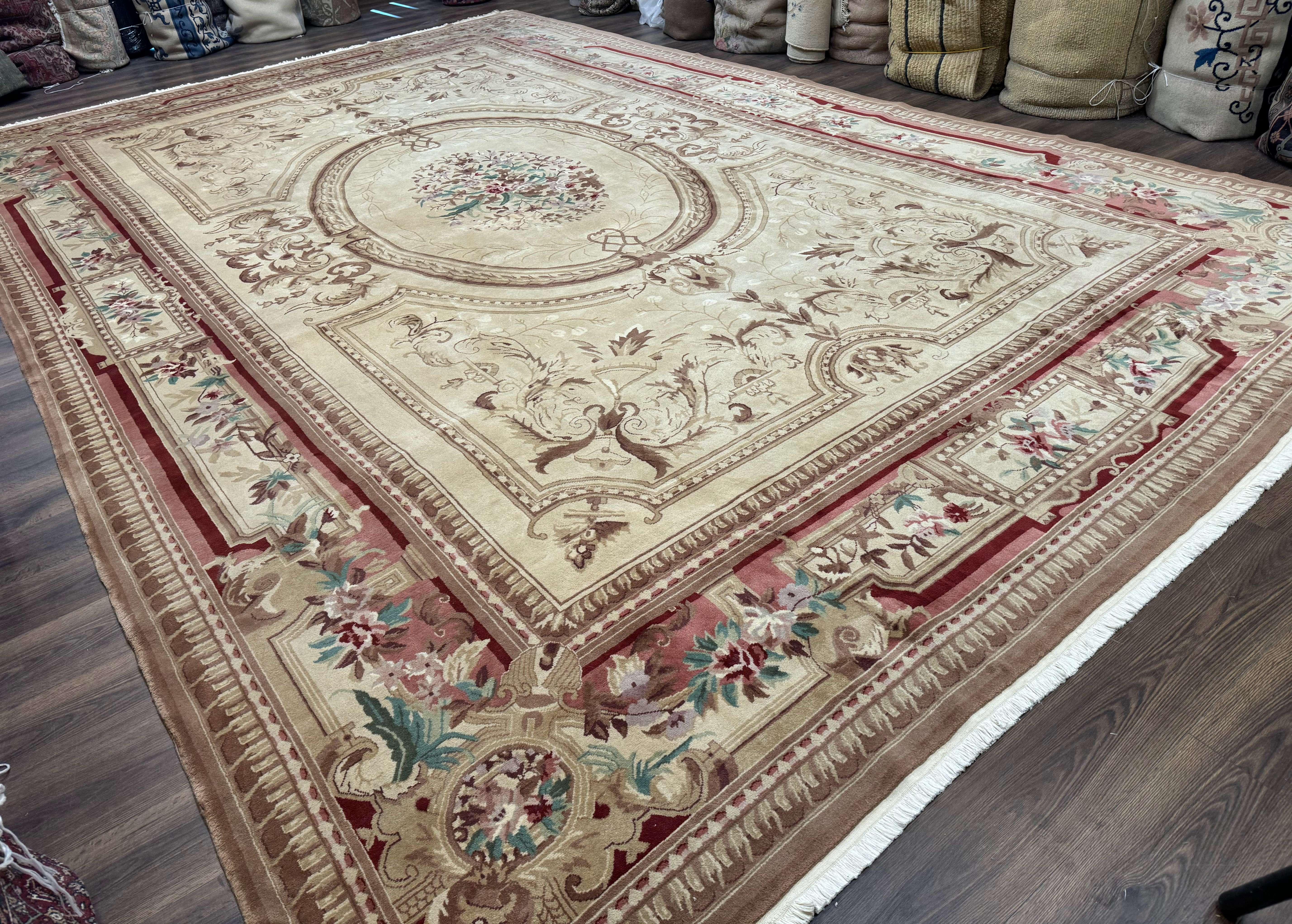 Palace Size Aubusson Rug 12x18, Extra Large, French European Carpet, Soft Wool Pile, Elegant - Jewel Rugs
