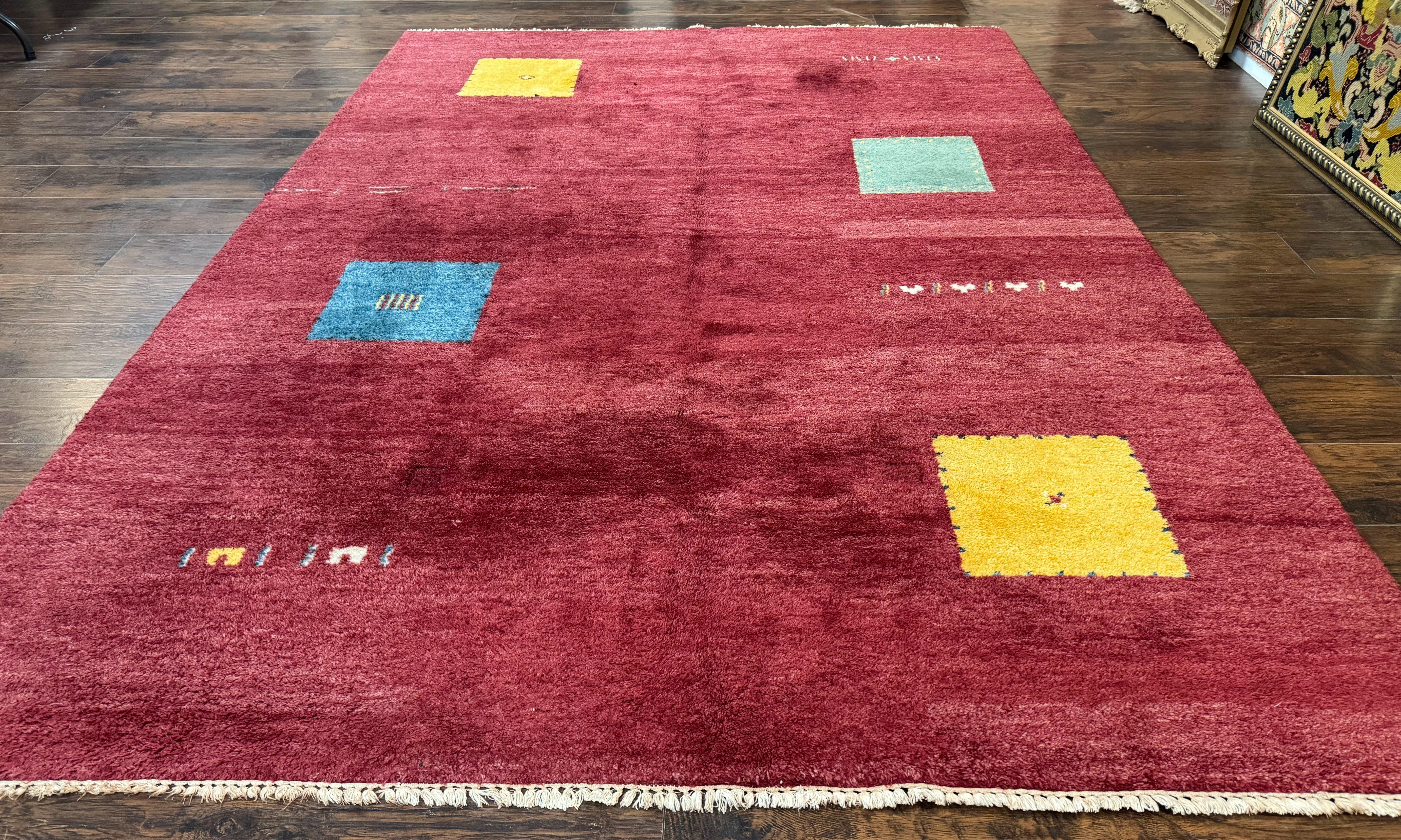 Modern Indo Persian Gabbeh Rug 7x10, Red, Tribal Area Rug - Jewel Rugs