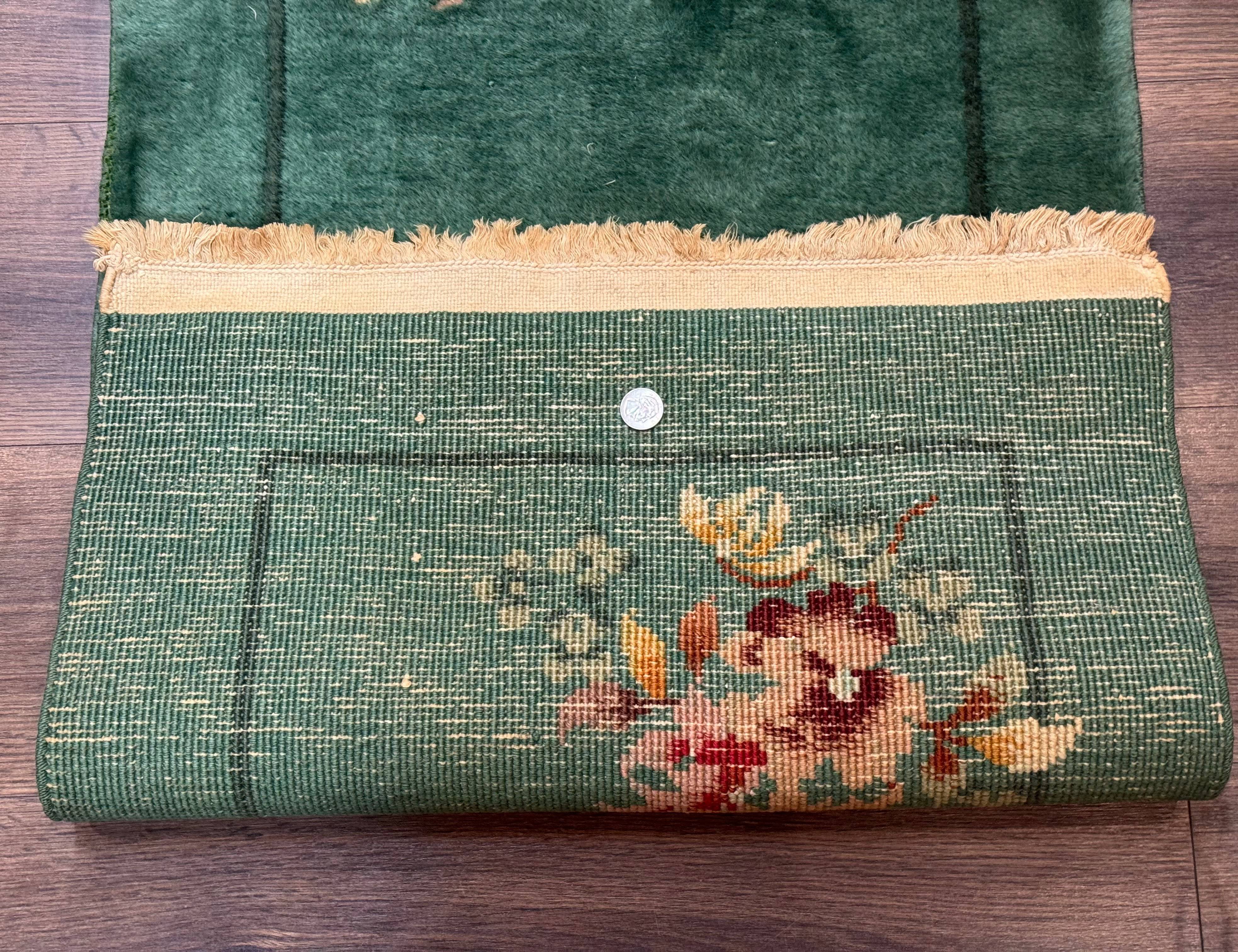 Small Antique Chinese Art Deco Rug 2x4, Green, Nichols Carpet, Wool - Jewel Rugs