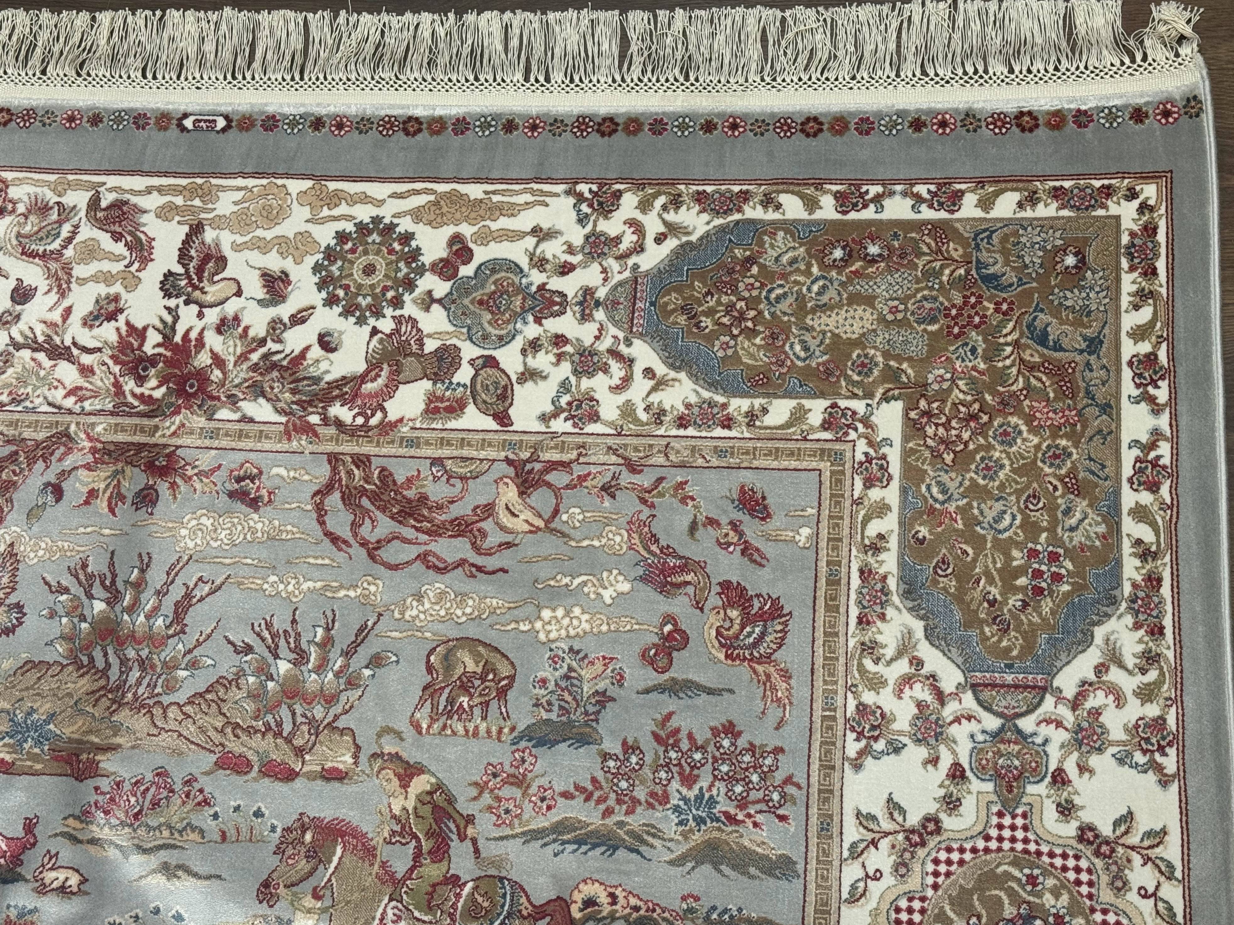 Turkish Silk Rug 5x7, Hunting Design, Animal Pictorials, Bamboo Silk - Jewel Rugs