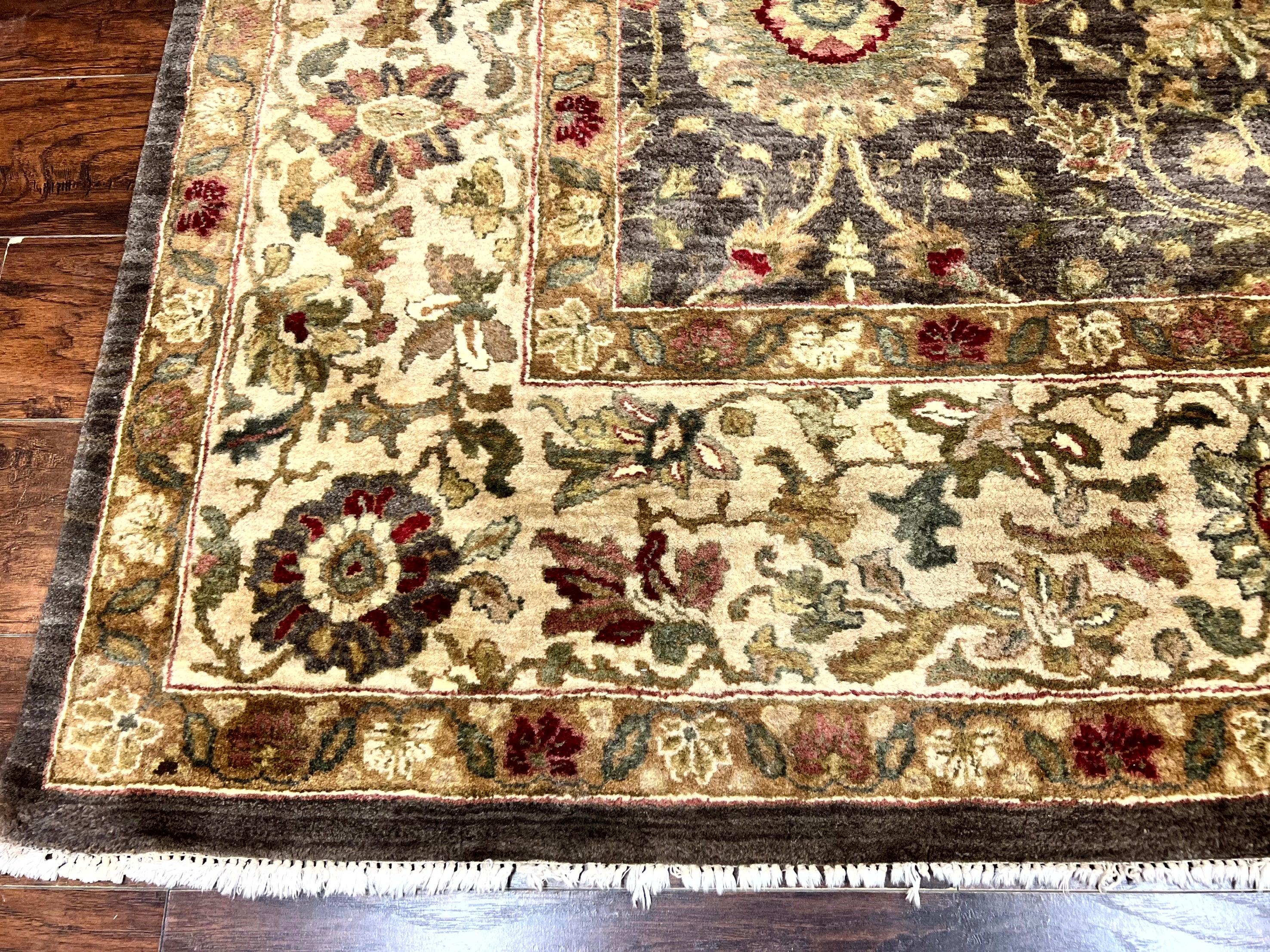 Indo Persian Rug 10x14, Indian Mahal Carpet, Large Wool Hand Knotted Carpet, Traditional Rug, Floral Allover, Dark Brown - Jewel Rugs