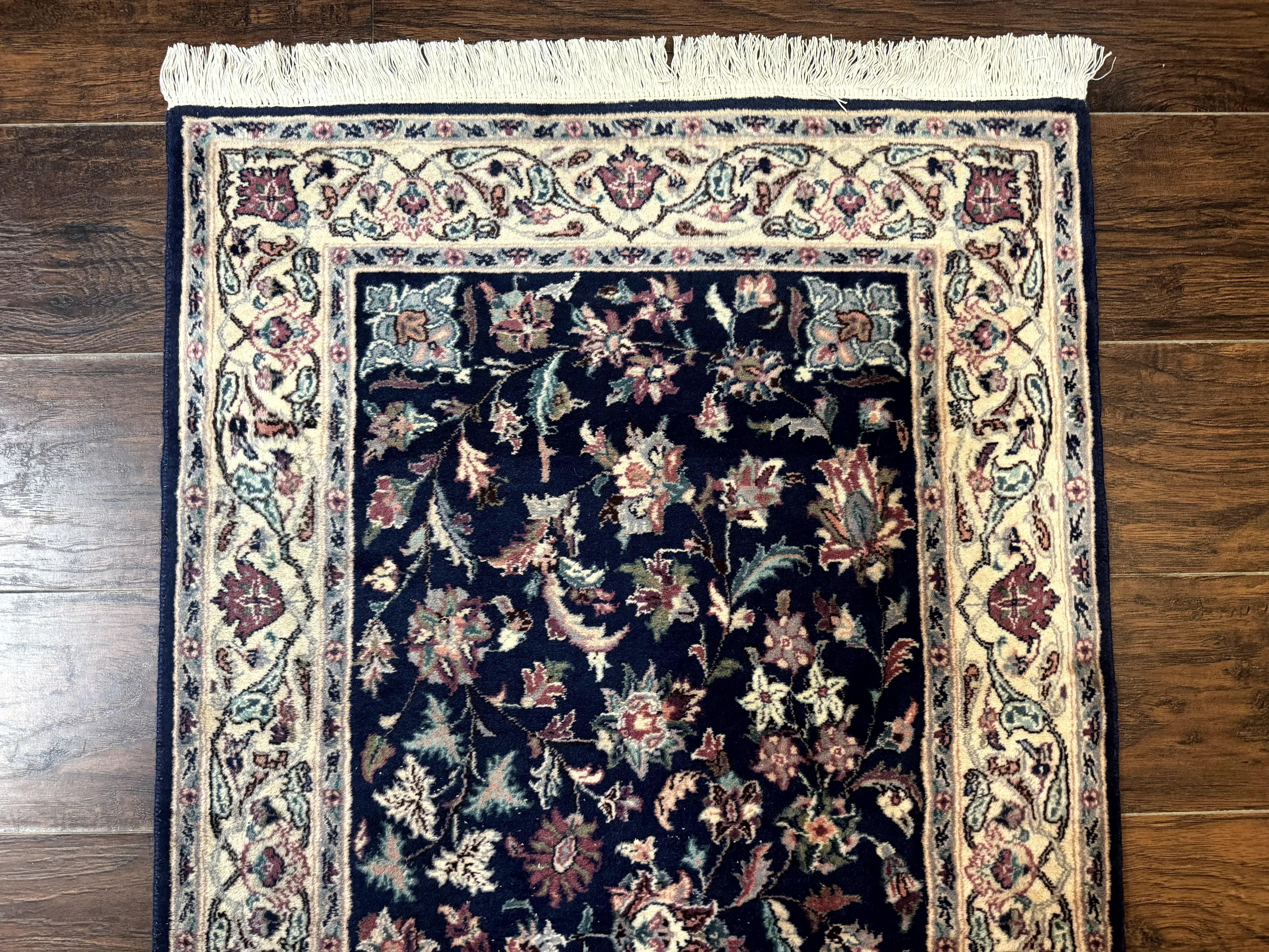 Persian Runner Rug 2.7 x 12.6, Navy Blue, Very Fine 270 KPSI, Handmade Wool Oriental Runner Rug for Hallway or Kitchen, Pak Persian Runner - Jewel Rugs
