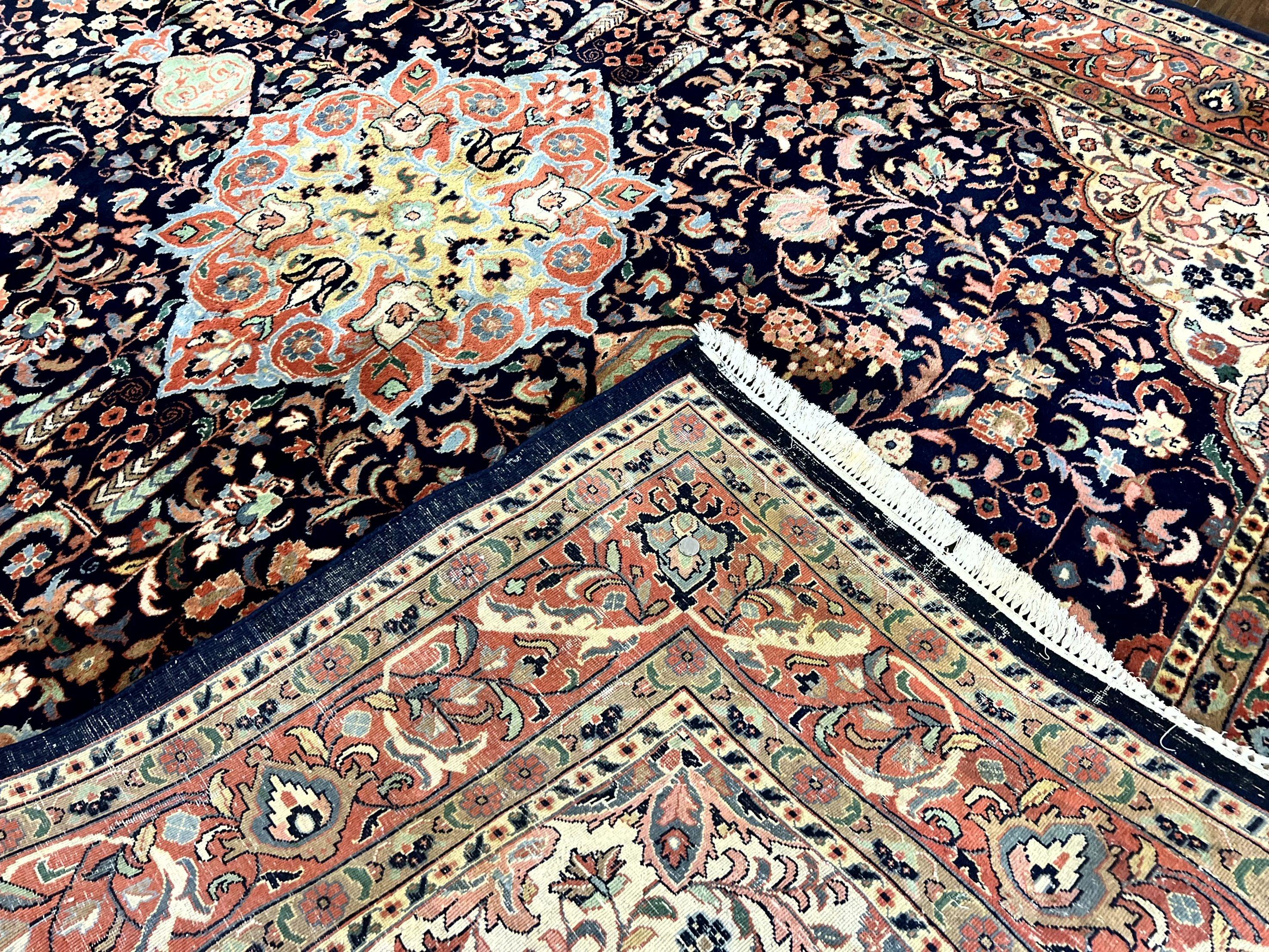 Indo Persian Rug 8x10, Midnight Blue & Red, Handmade Vintage Wool Carpet, Floral Medallion - Jewel Rugs